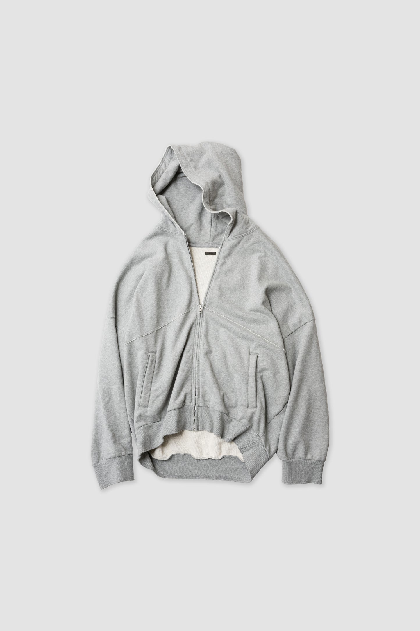 CUT OFF ZIP HOODIE - HEATHER GRAY