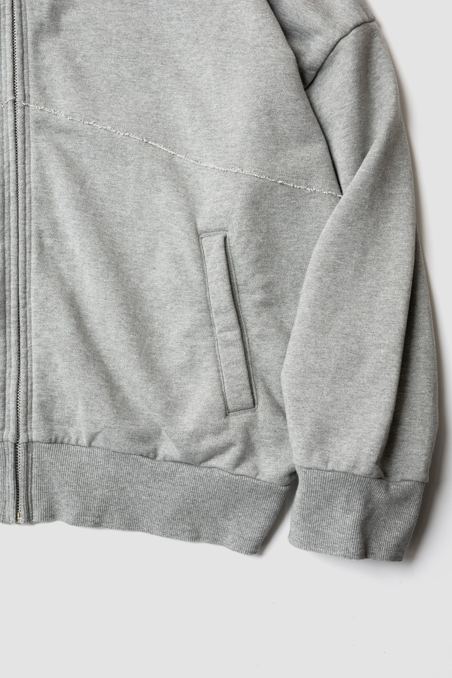 CUT OFF ZIP HOODIE - HEATHER GRAY