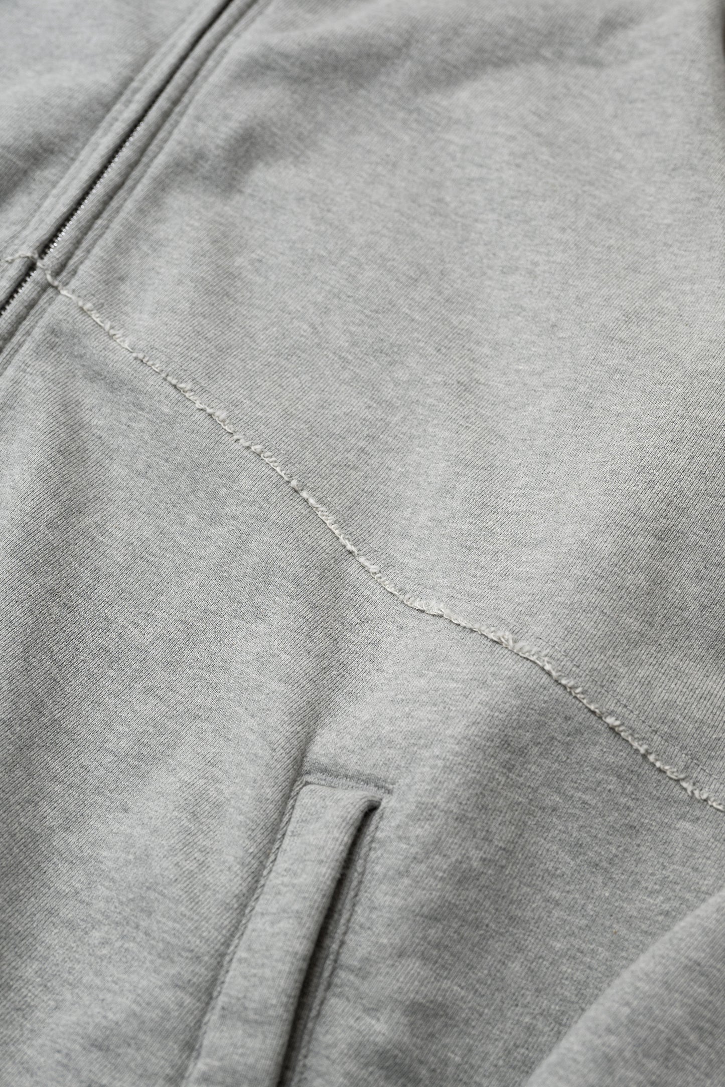 CUT OFF ZIP HOODIE - HEATHER GRAY