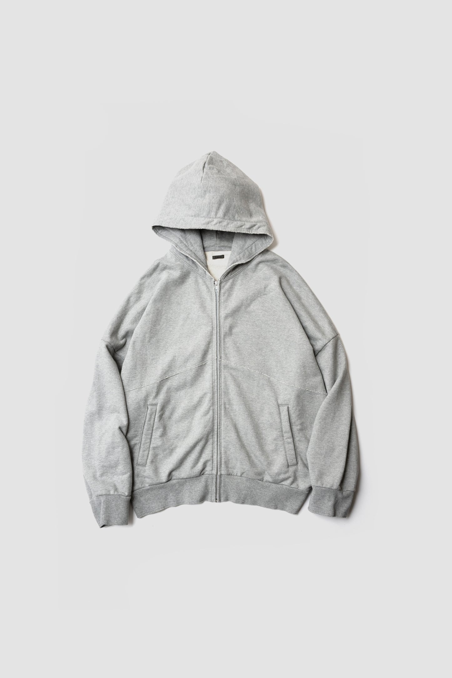 CUT OFF ZIP HOODIE - HEATHER GRAY
