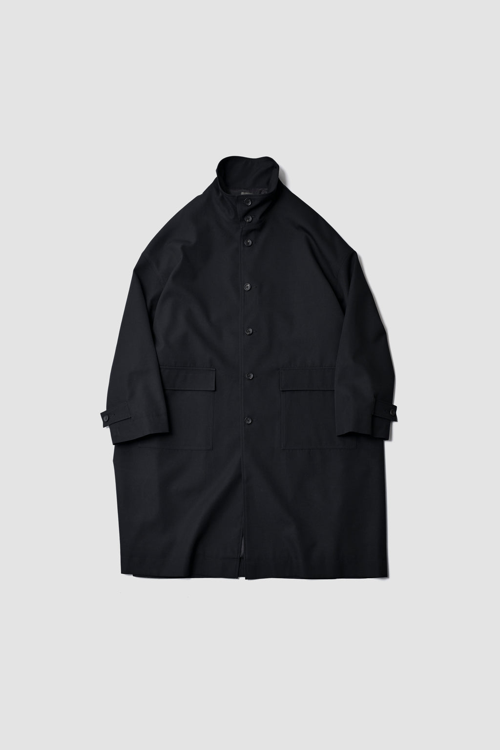 WOOL CHAMBRAY OVERCOAT - BLACK