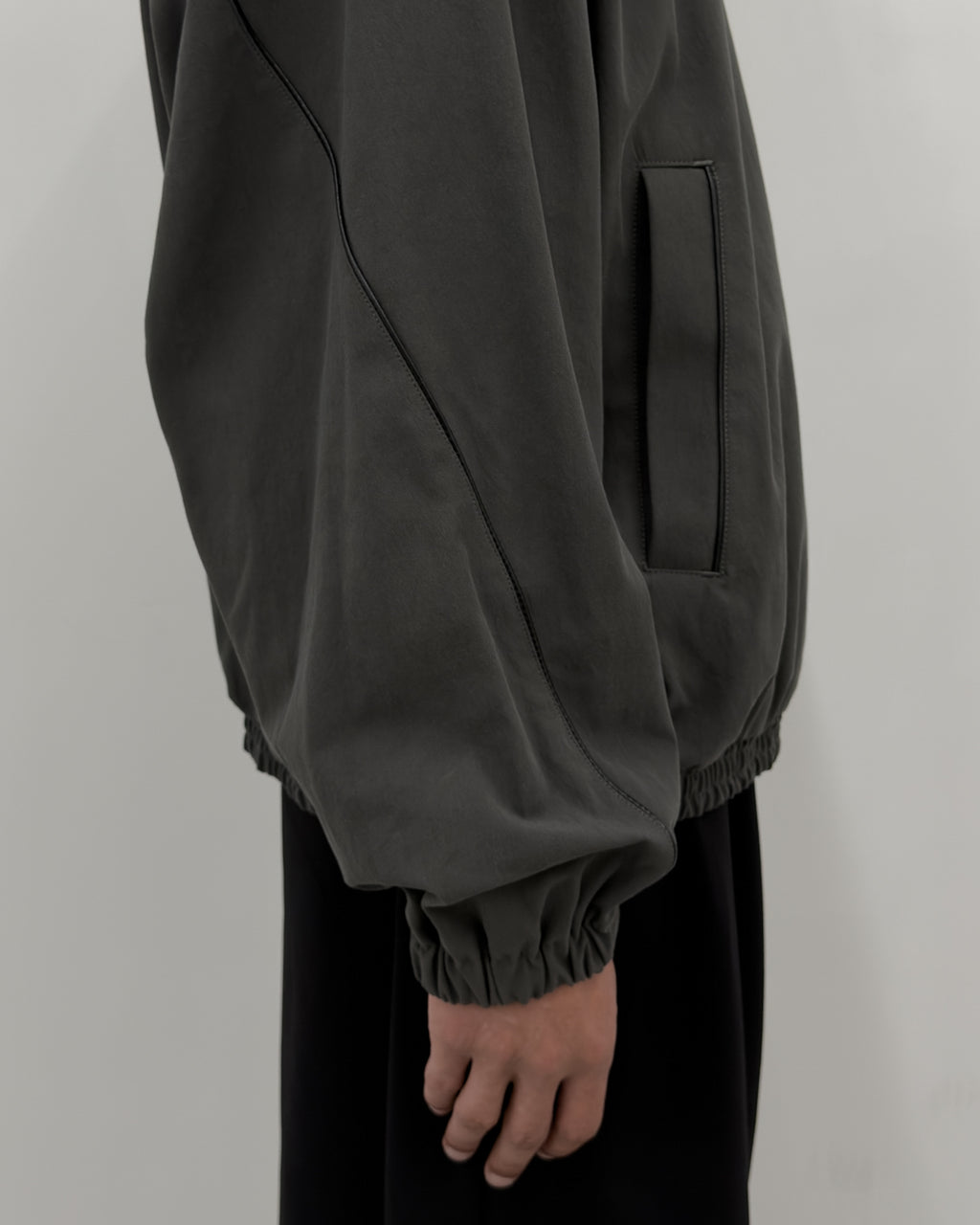 LEATHER PIPED COTTON GABARDINE JACKET-GRAY