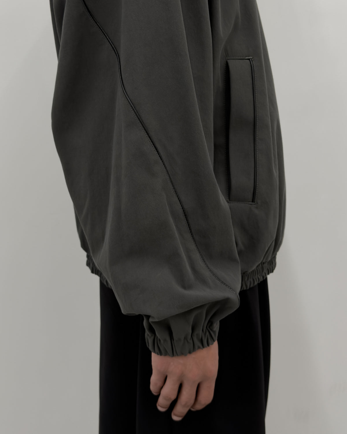 LEATHER PIPED COTTON GABARDINE JACKET-GRAY