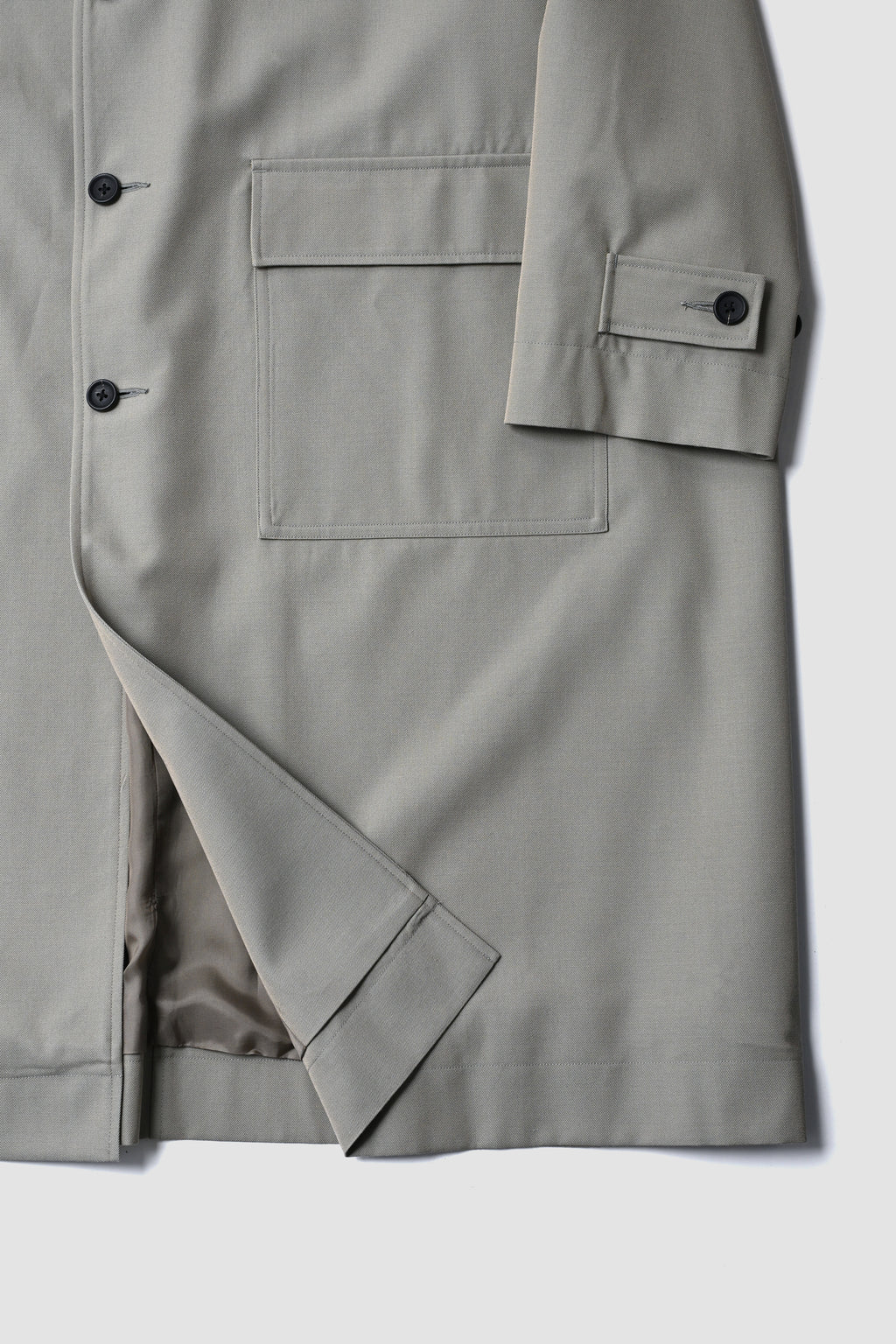 WOOL CHAMBRAY OVERCOAT - OLIVE