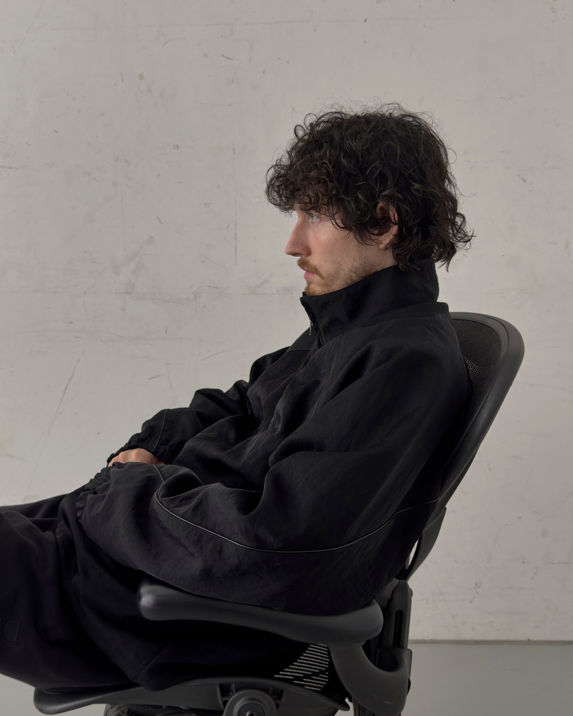 LEATHER PIPED BOMBER JACKET - BLACK