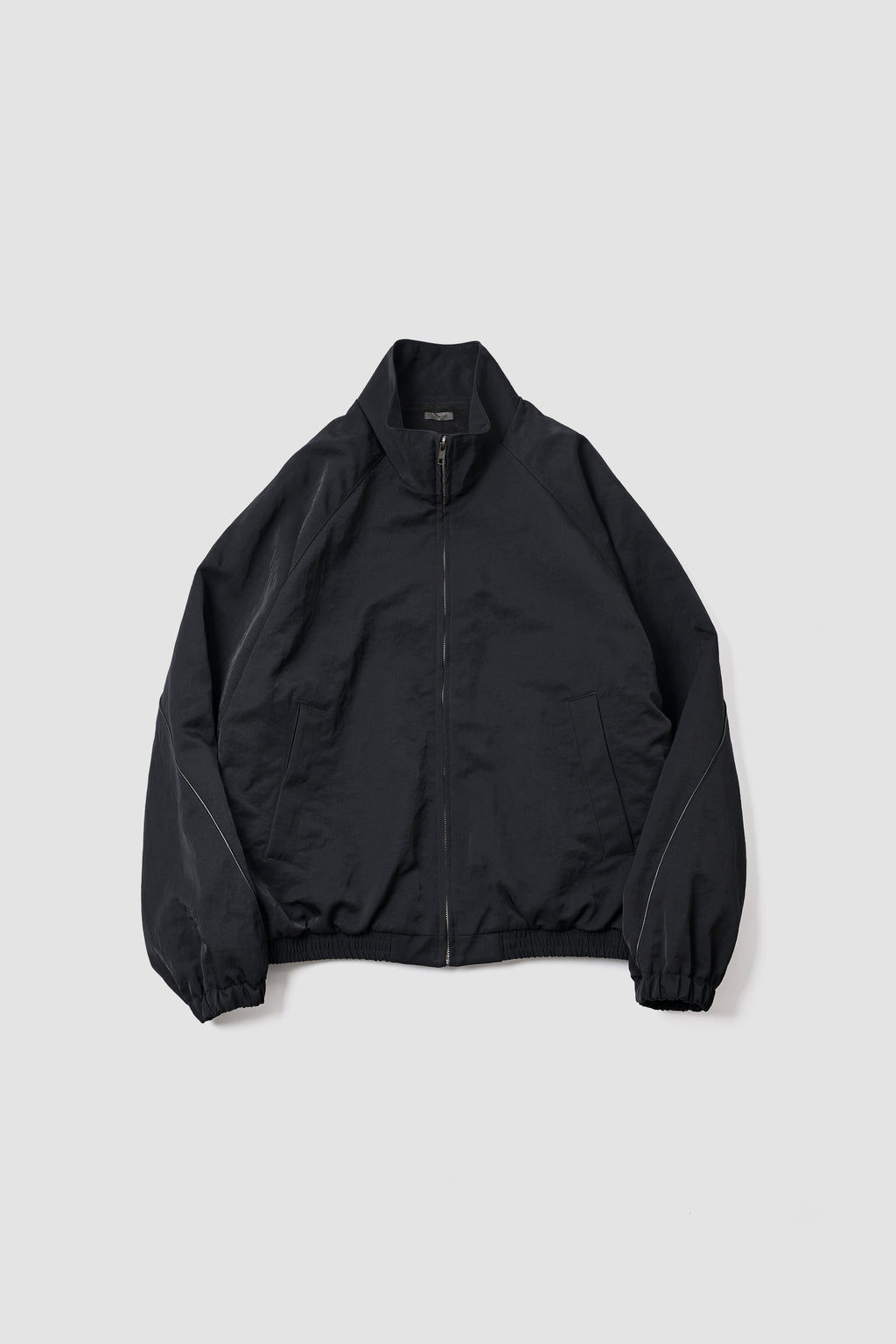 LEATHER PIPED BOMBER JACKET - BLACK