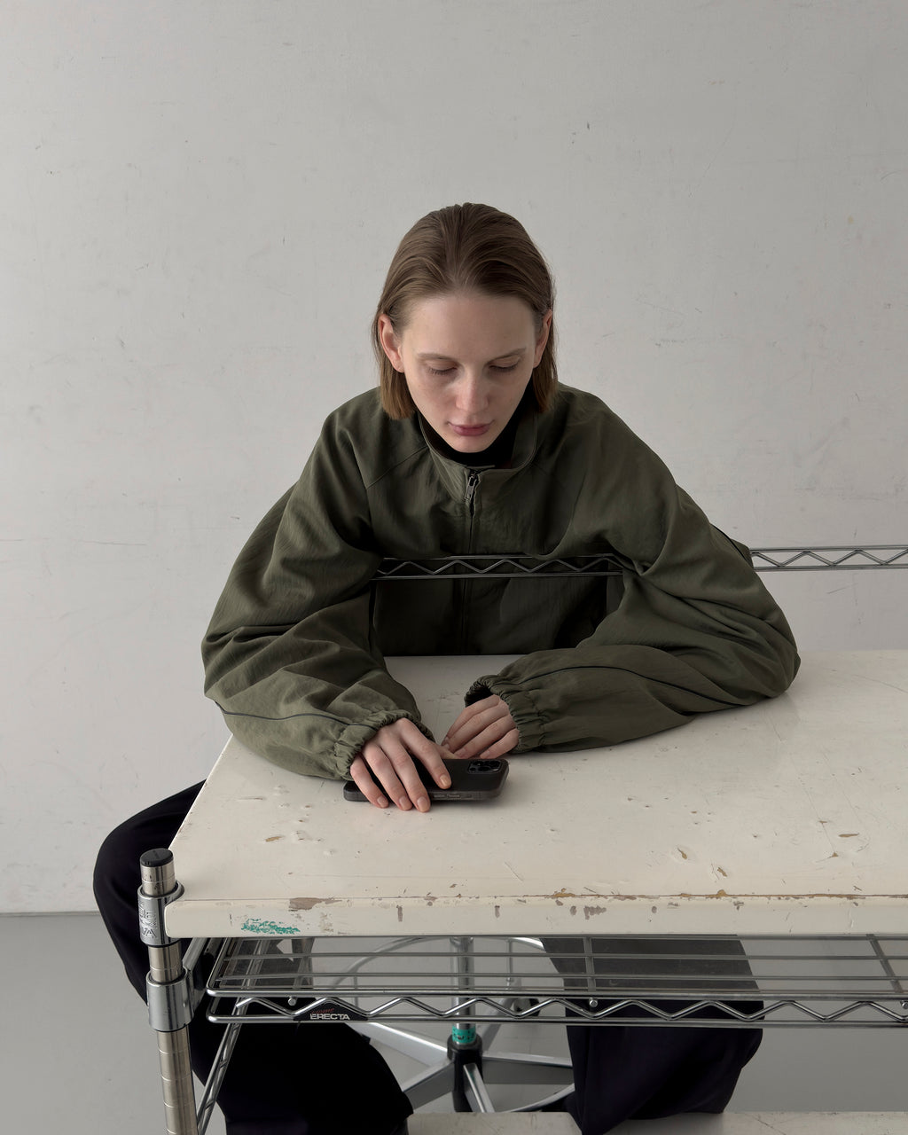 LEATHER PIPED BOMBER JACKET - GREEN