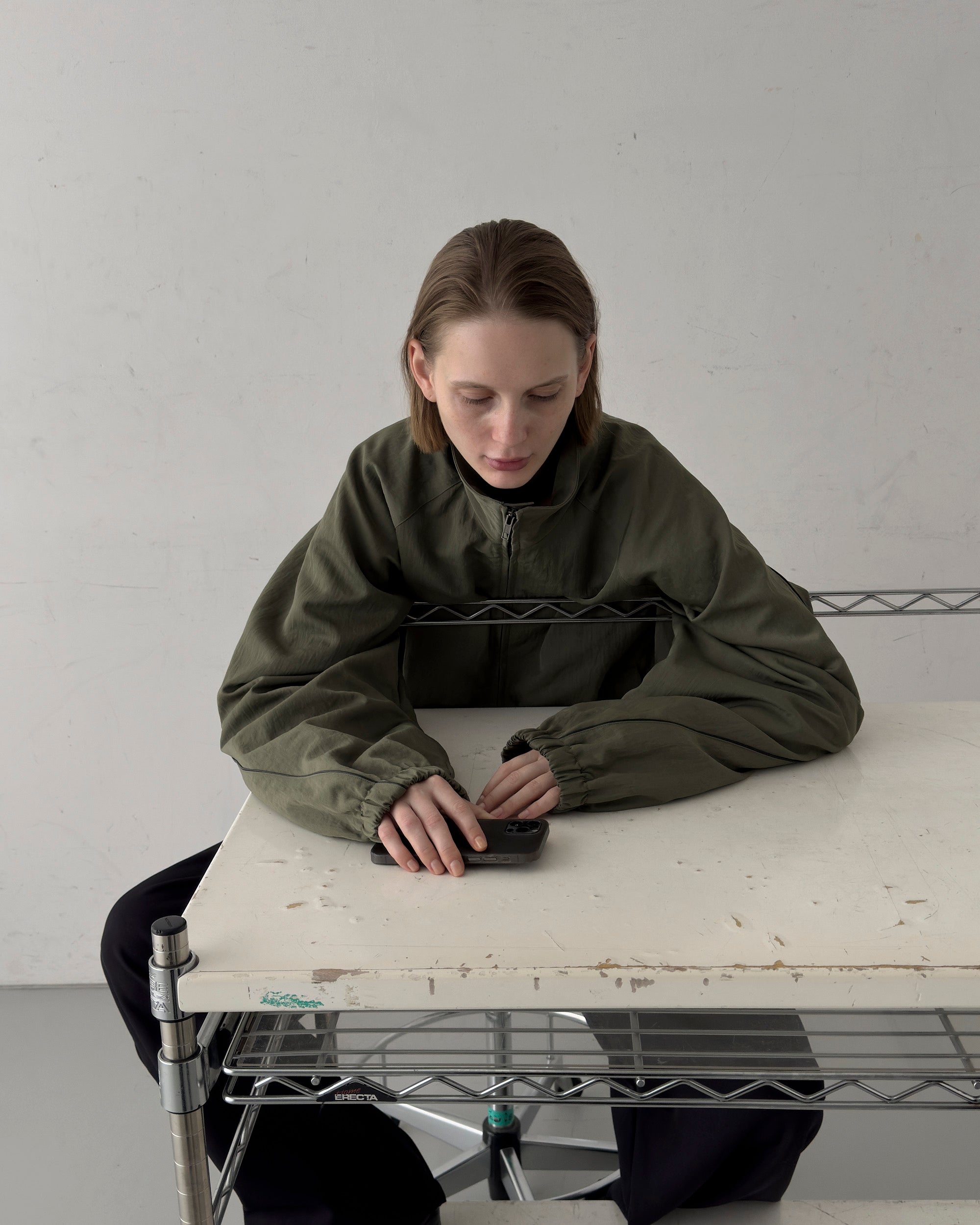 LEATHER PIPED BOMBER JACKET - GREEN