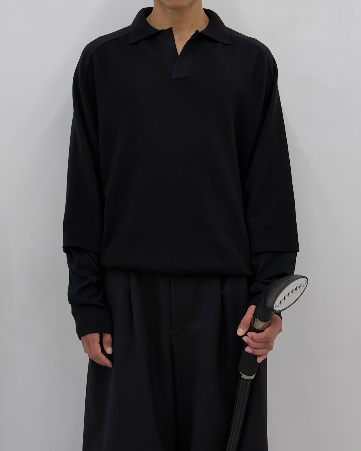 LAYERD SLEEVE KNIT SKIPPER-BLACK