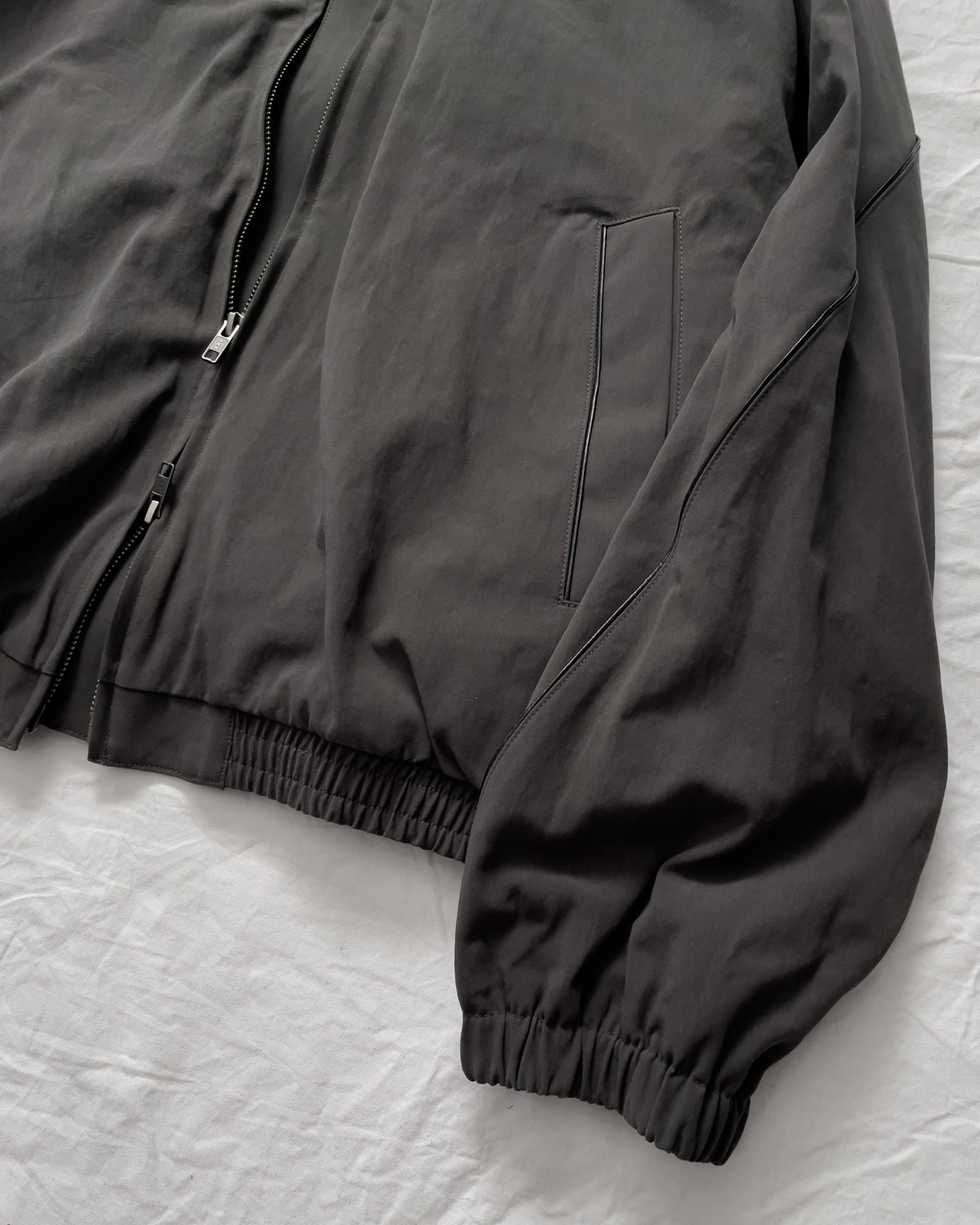 LEATHER PIPED COTTON GABARDINE JACKET-GRAY