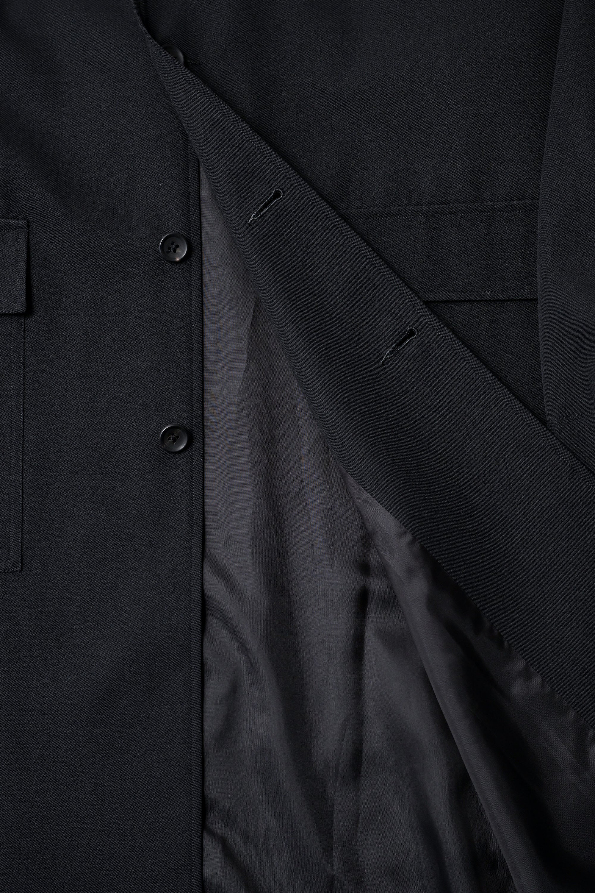 WOOL CHAMBRAY OVERCOAT - BLACK