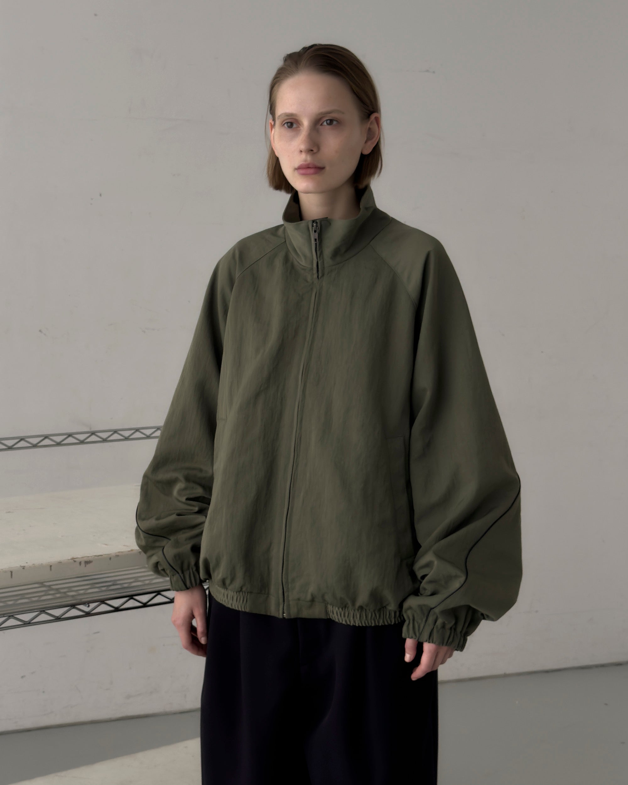 LEATHER PIPED BOMBER JACKET - GREEN