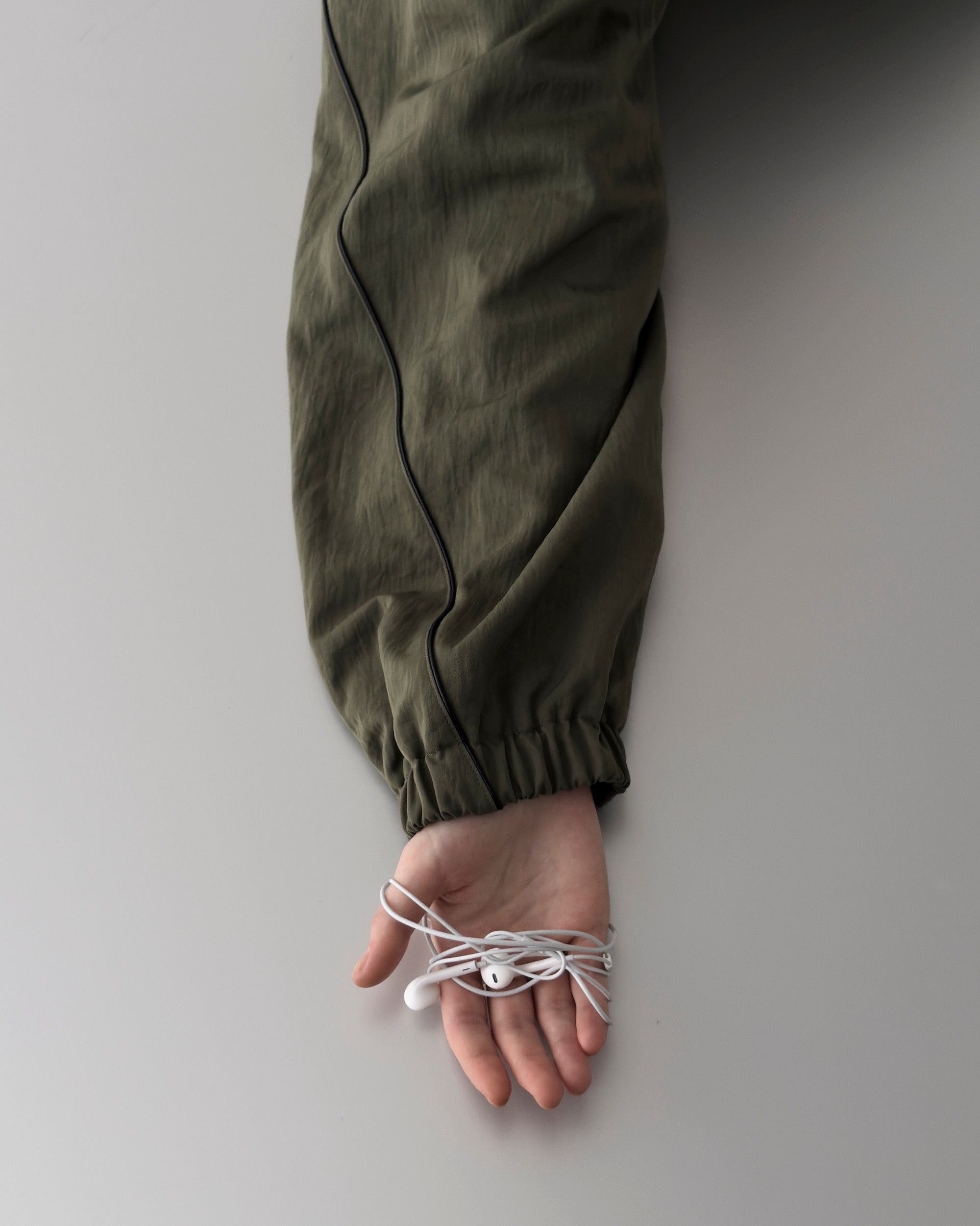 LEATHER PIPED BOMBER JACKET - GREEN