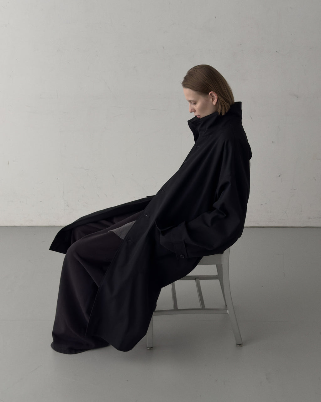 WOOL CHAMBRAY OVERCOAT - BLACK