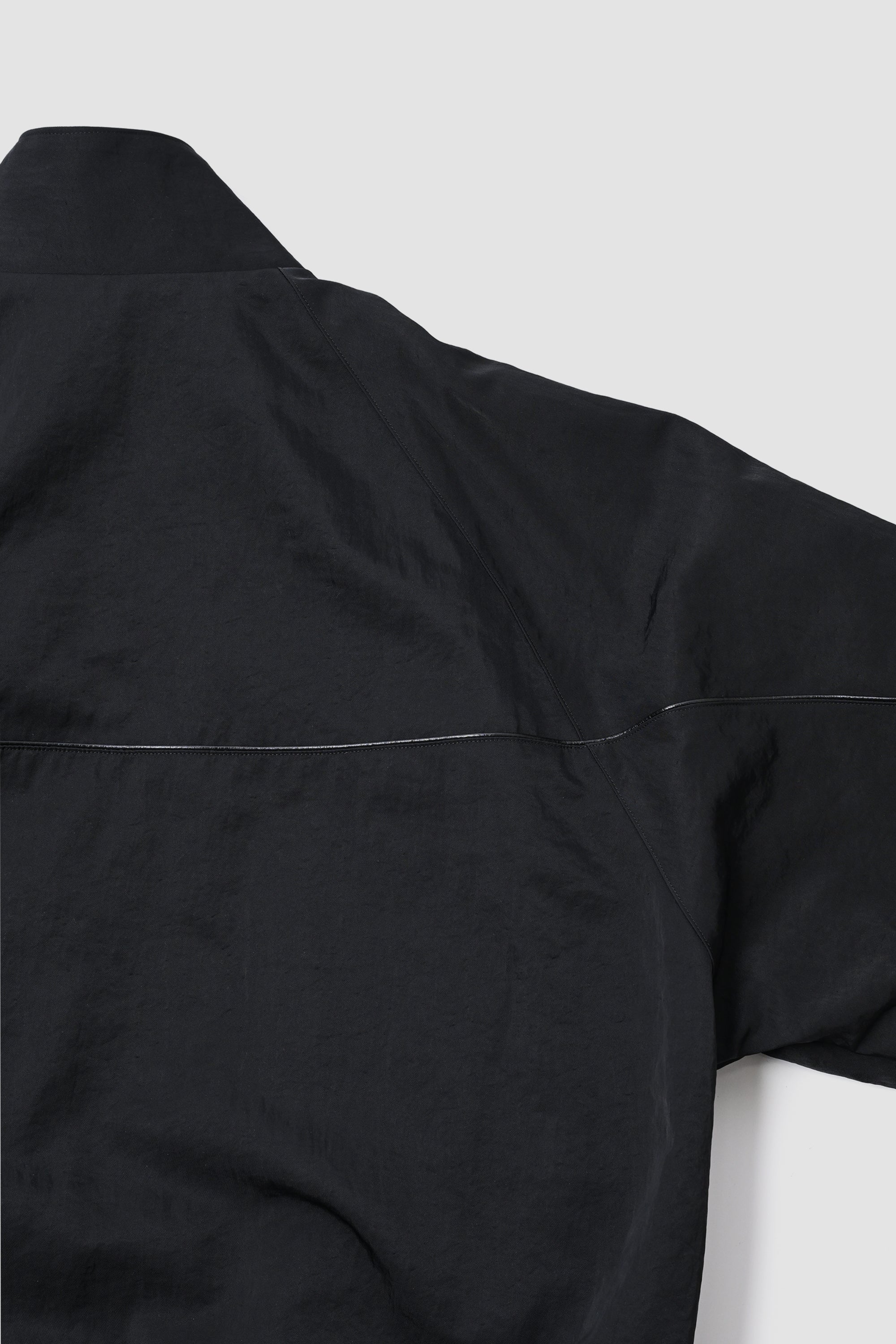 LEATHER PIPED BOMBER JACKET - BLACK