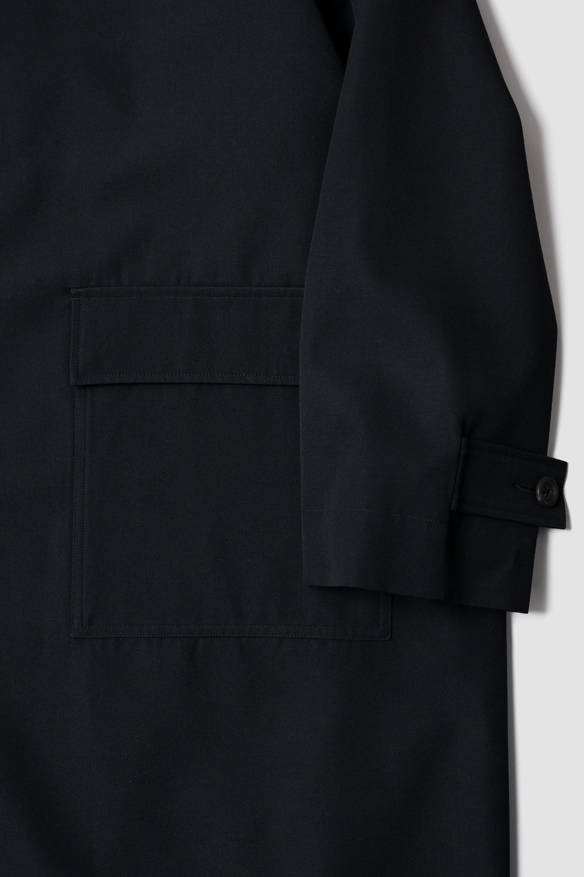 WOOL CHAMBRAY OVERCOAT - BLACK