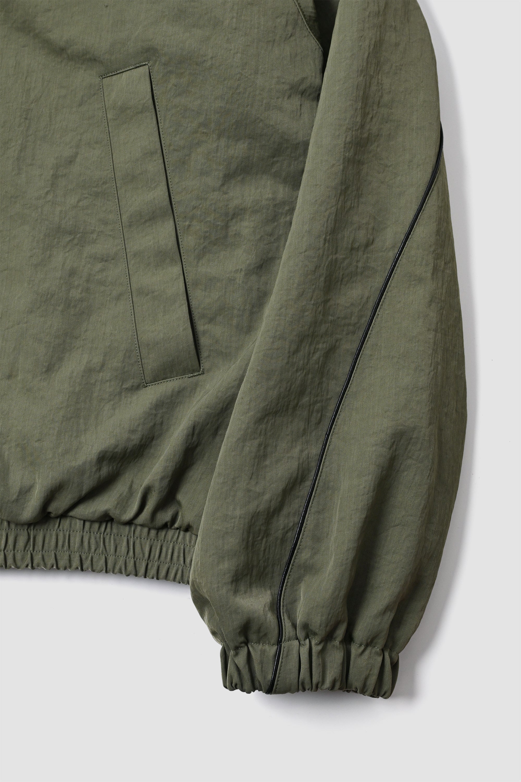 LEATHER PIPED BOMBER JACKET - GREEN