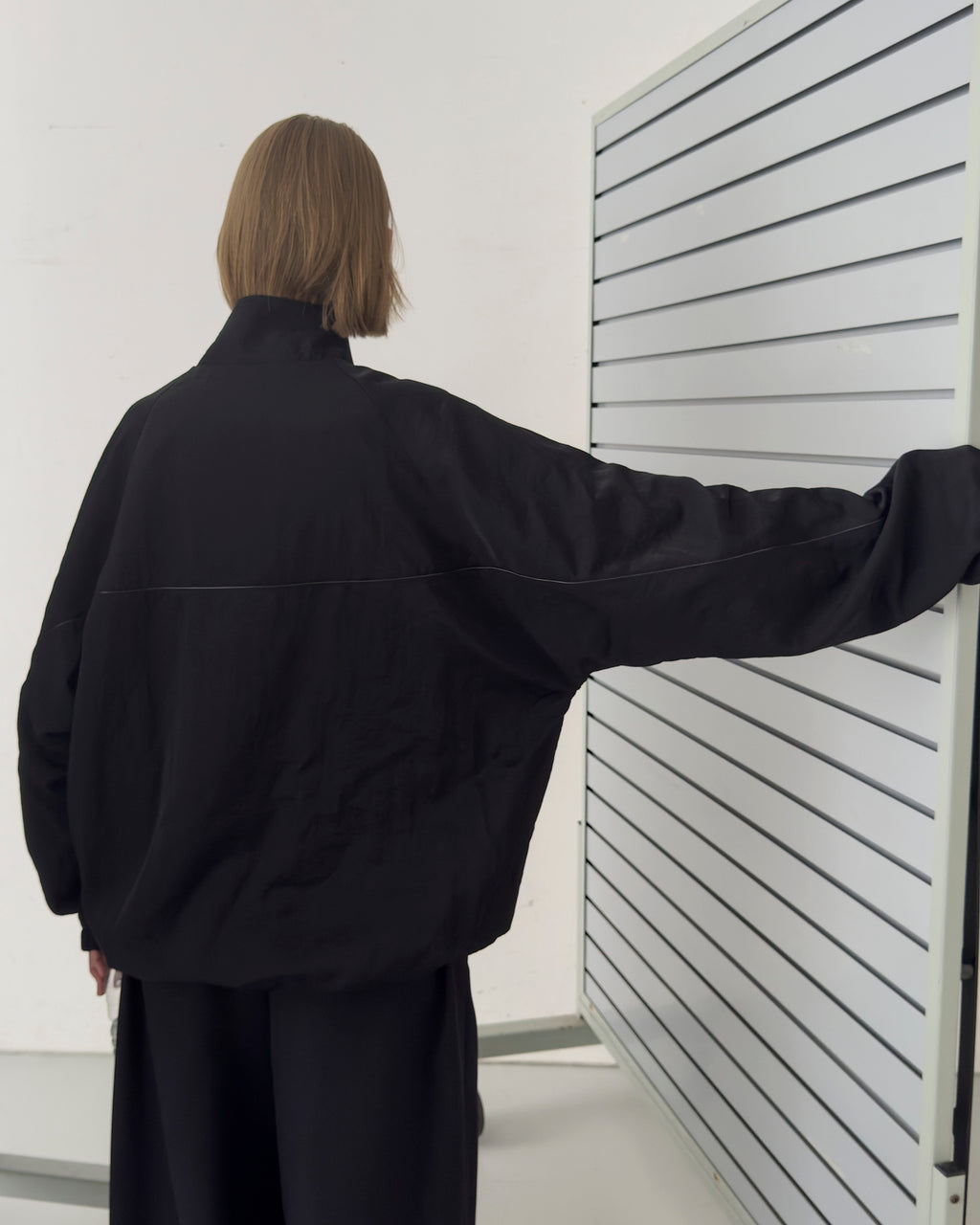 LEATHER PIPED BOMBER JACKET - BLACK