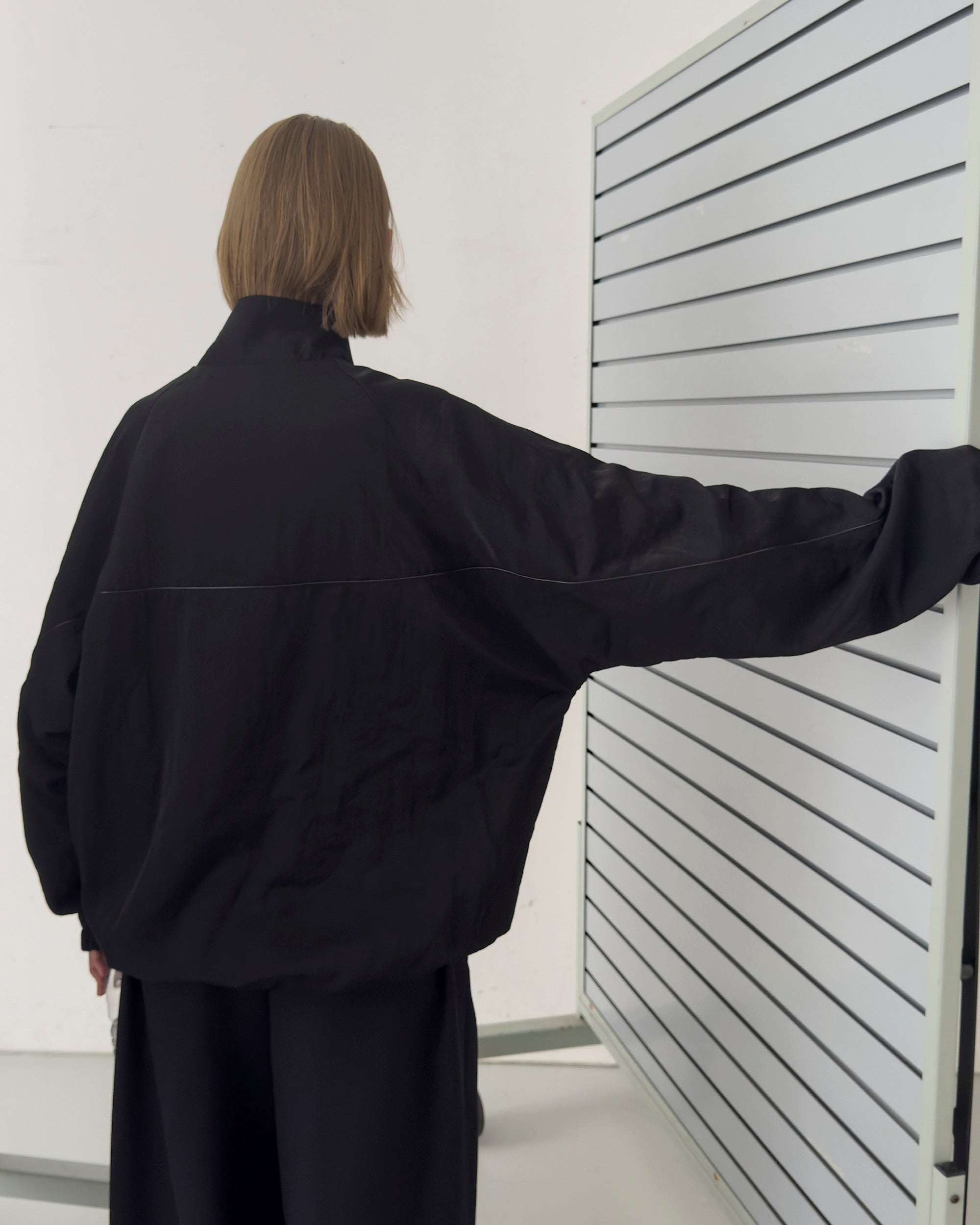 LEATHER PIPED BOMBER JACKET - BLACK