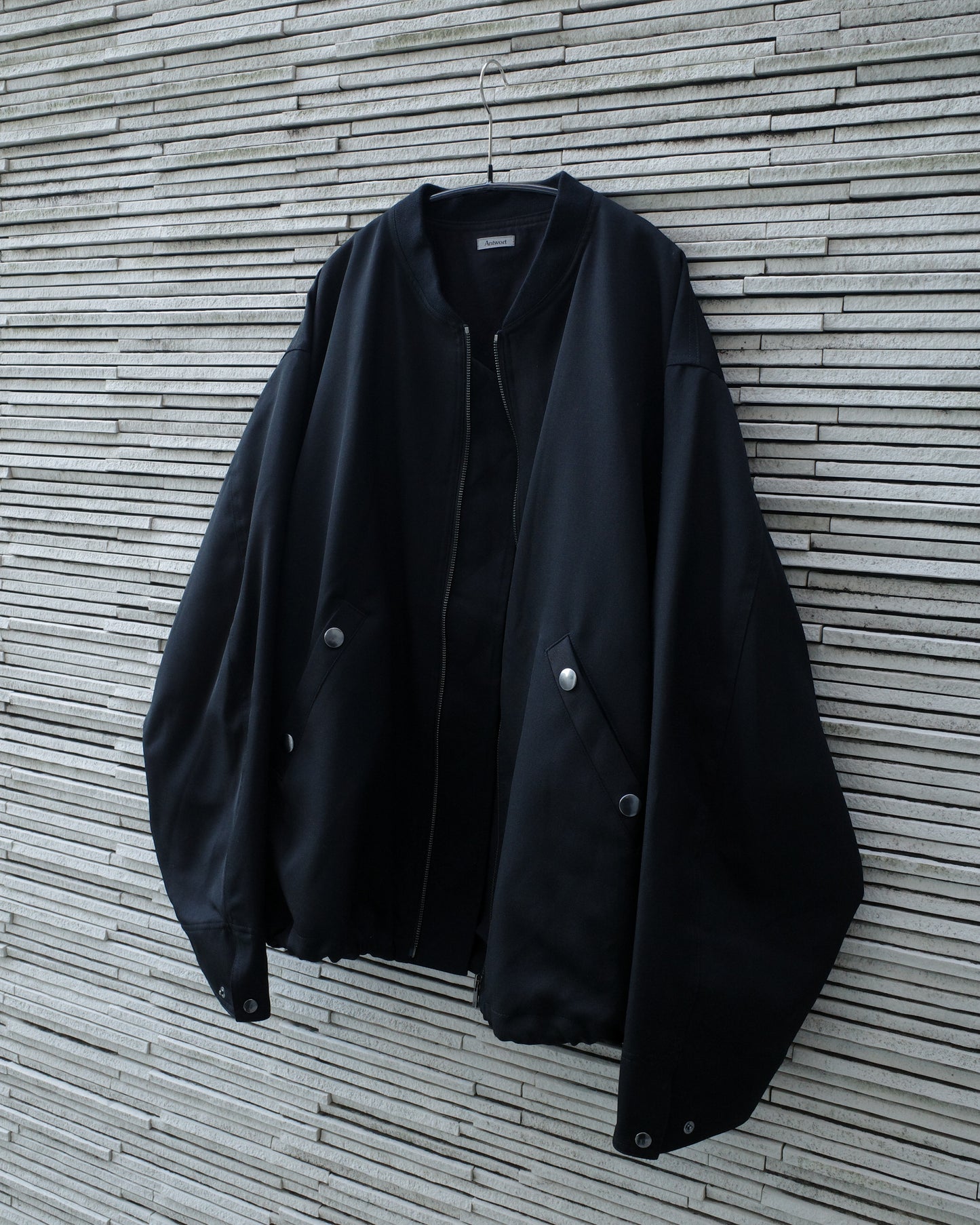 WOOL GABARDINE FLIGHT JACKET - BLACK