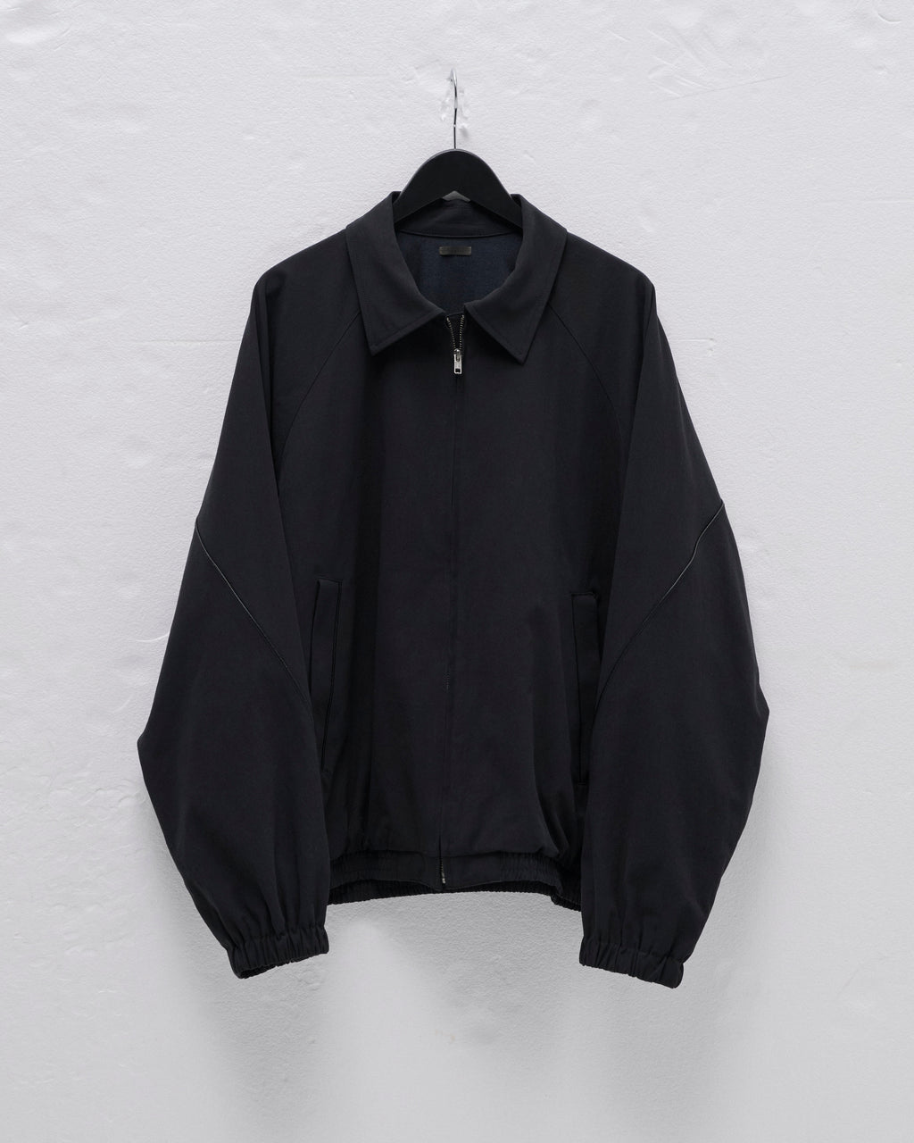 LEATHER PIPED COTTON GABARDINE JACKET-BLACK