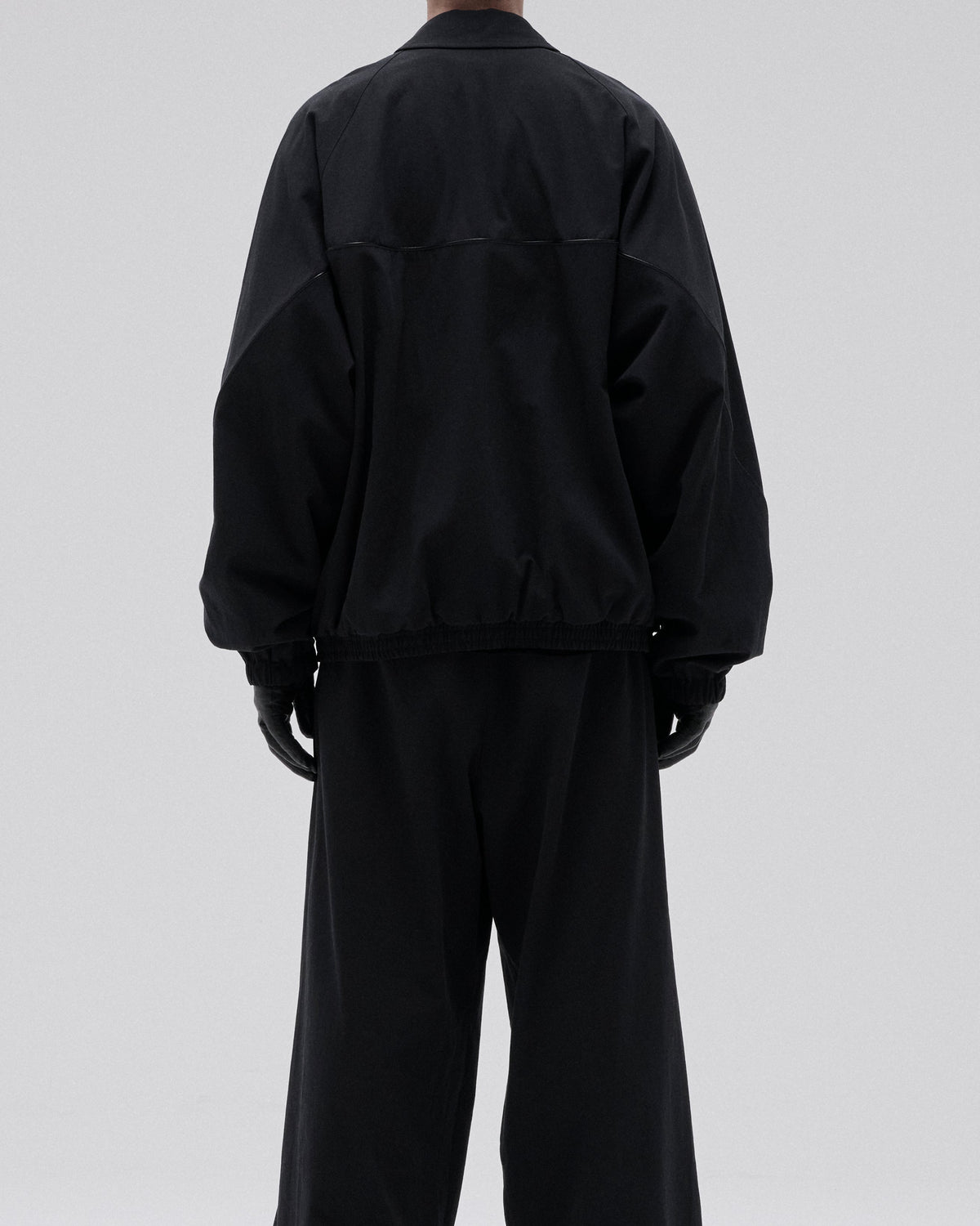 LEATHER PIPED COTTON GABARDINE JACKET-BLACK