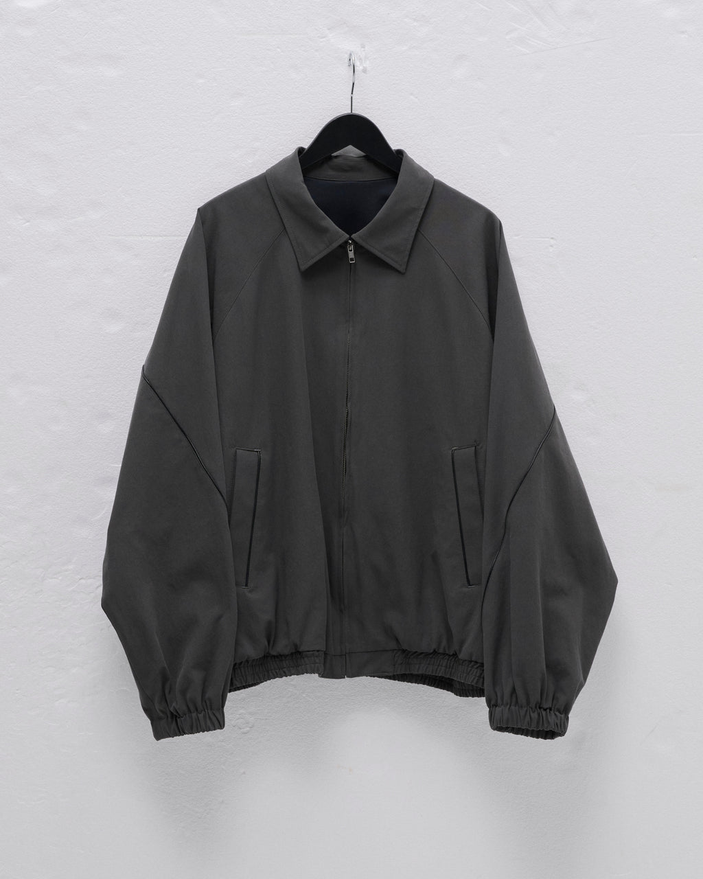 LEATHER PIPED COTTON GABARDINE JACKET-GRAY