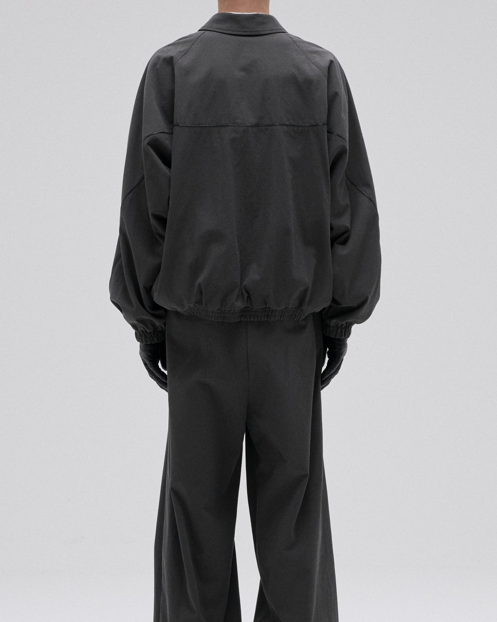 LEATHER PIPED COTTON GABARDINE JACKET-GRAY