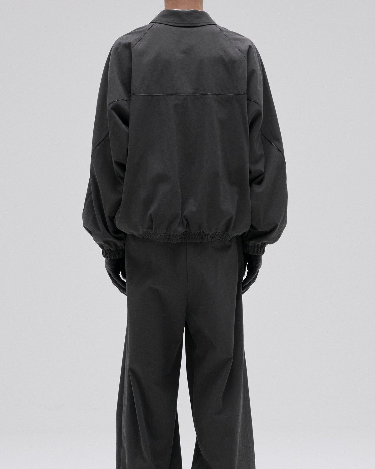 LEATHER PIPED COTTON GABARDINE JACKET-GRAY