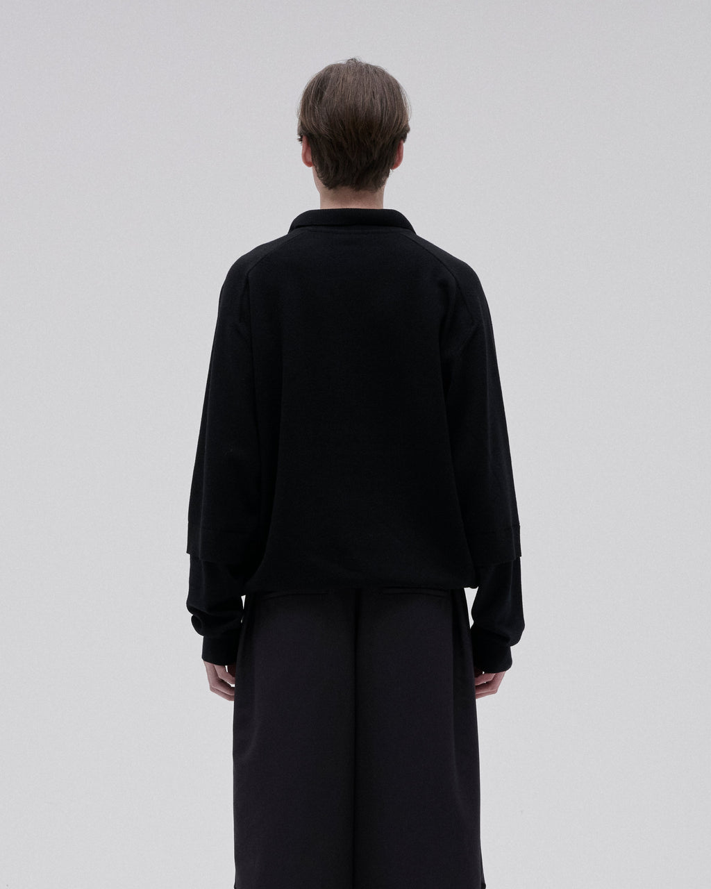 LAYERD SLEEVE KNIT SKIPPER-BLACK