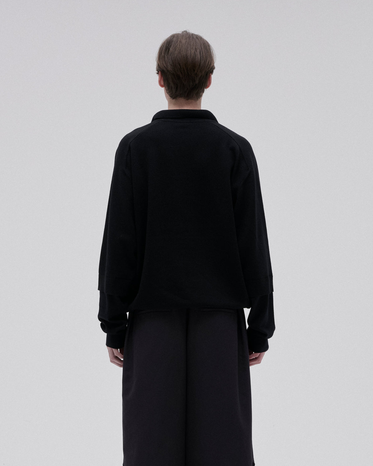 LAYERD SLEEVE KNIT SKIPPER-BLACK