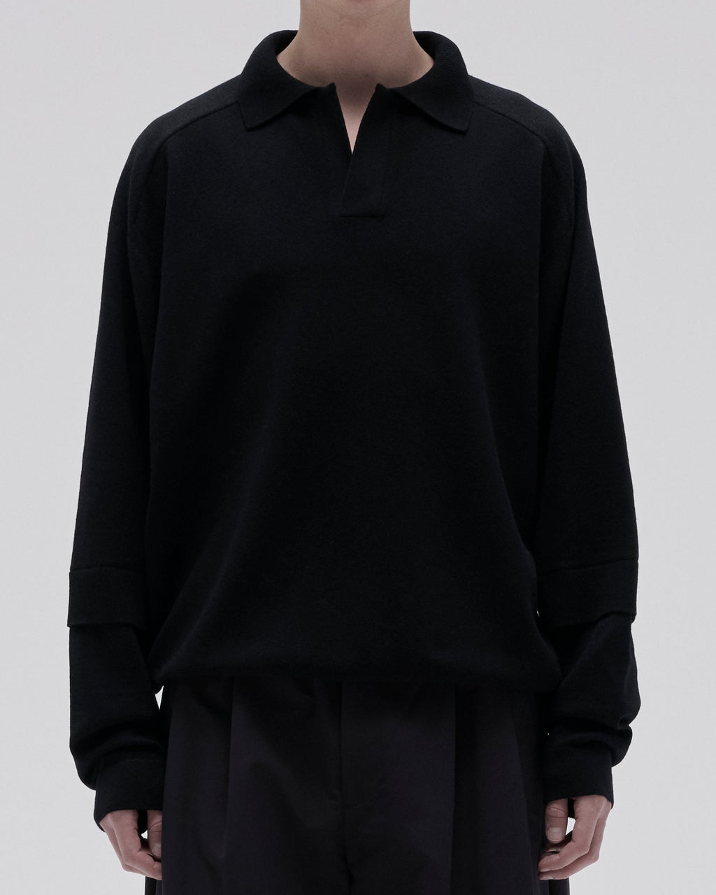 LAYERD SLEEVE KNIT SKIPPER-BLACK
