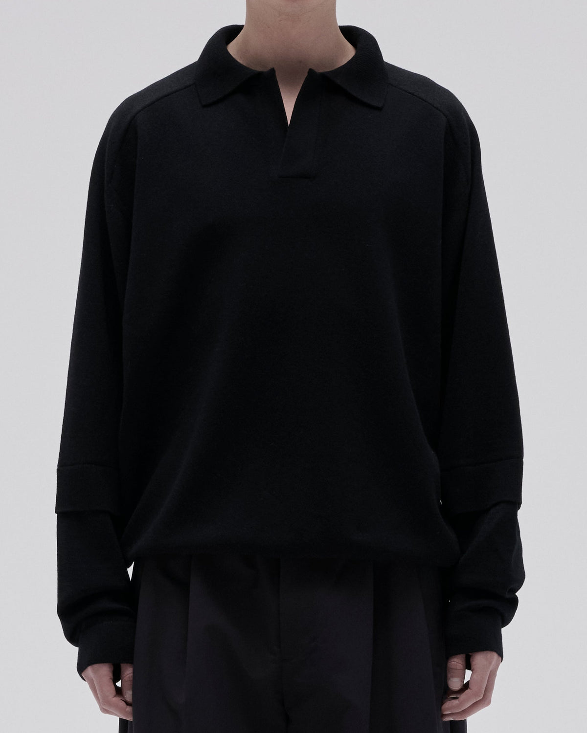 LAYERD SLEEVE KNIT SKIPPER-BLACK