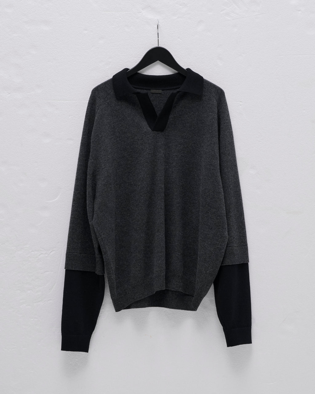 LAYERD SLEEVE KNIT SKIPPER-GRAY