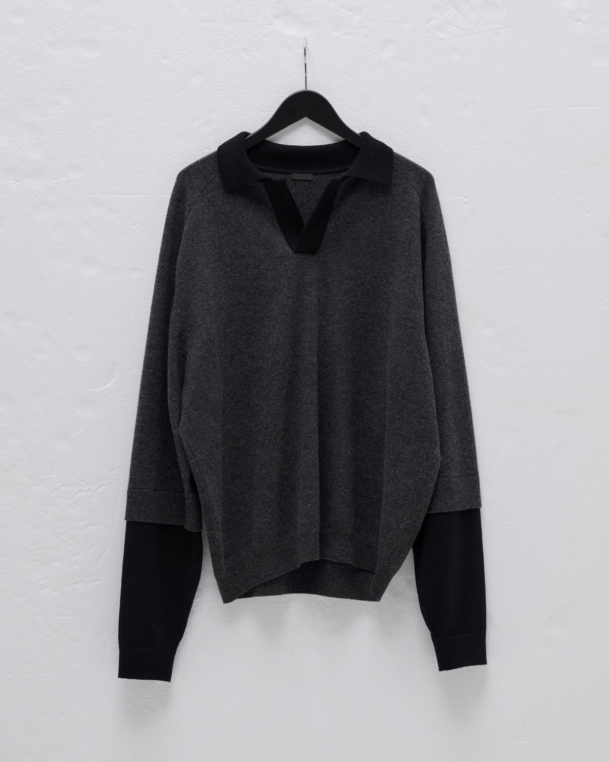 LAYERD SLEEVE KNIT SKIPPER-GRAY