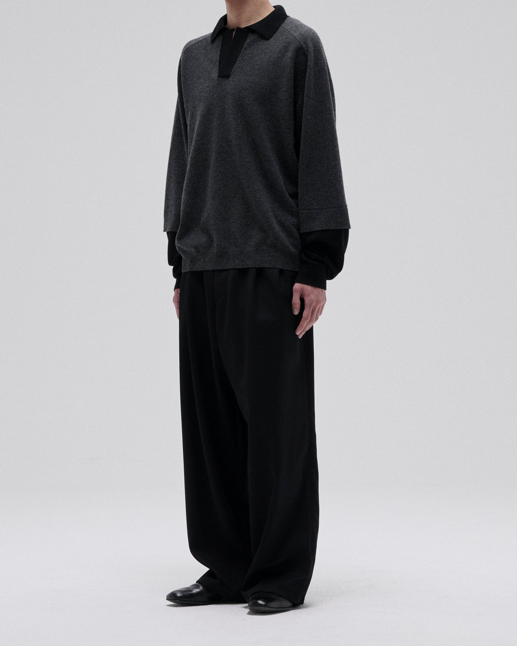 LAYERD SLEEVE KNIT SKIPPER-GRAY