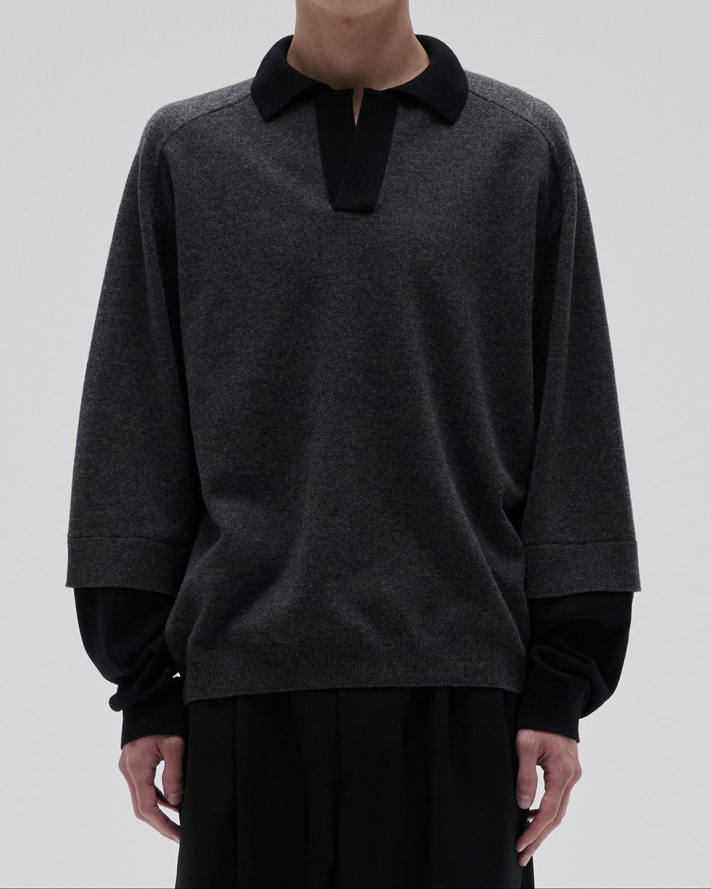 LAYERD SLEEVE KNIT SKIPPER-GRAY