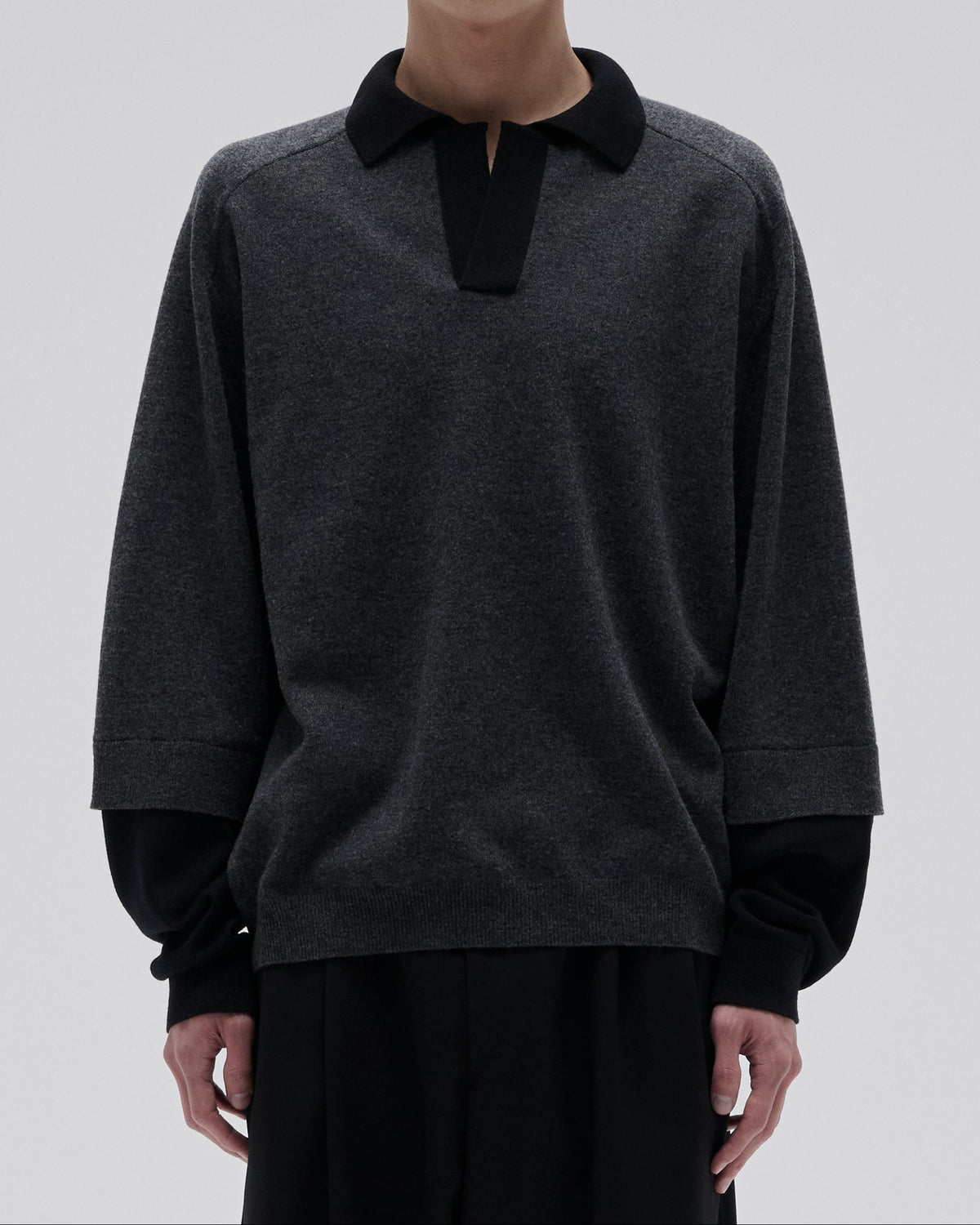 LAYERD SLEEVE KNIT SKIPPER-GRAY