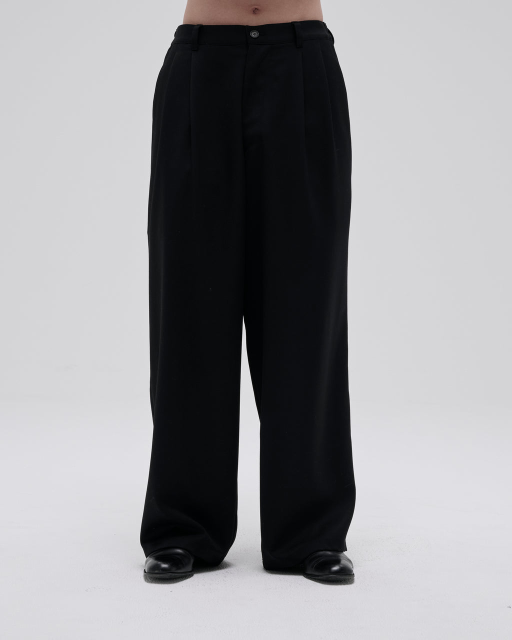 WOOL GABARDINE WIDE EASY TROUSERS