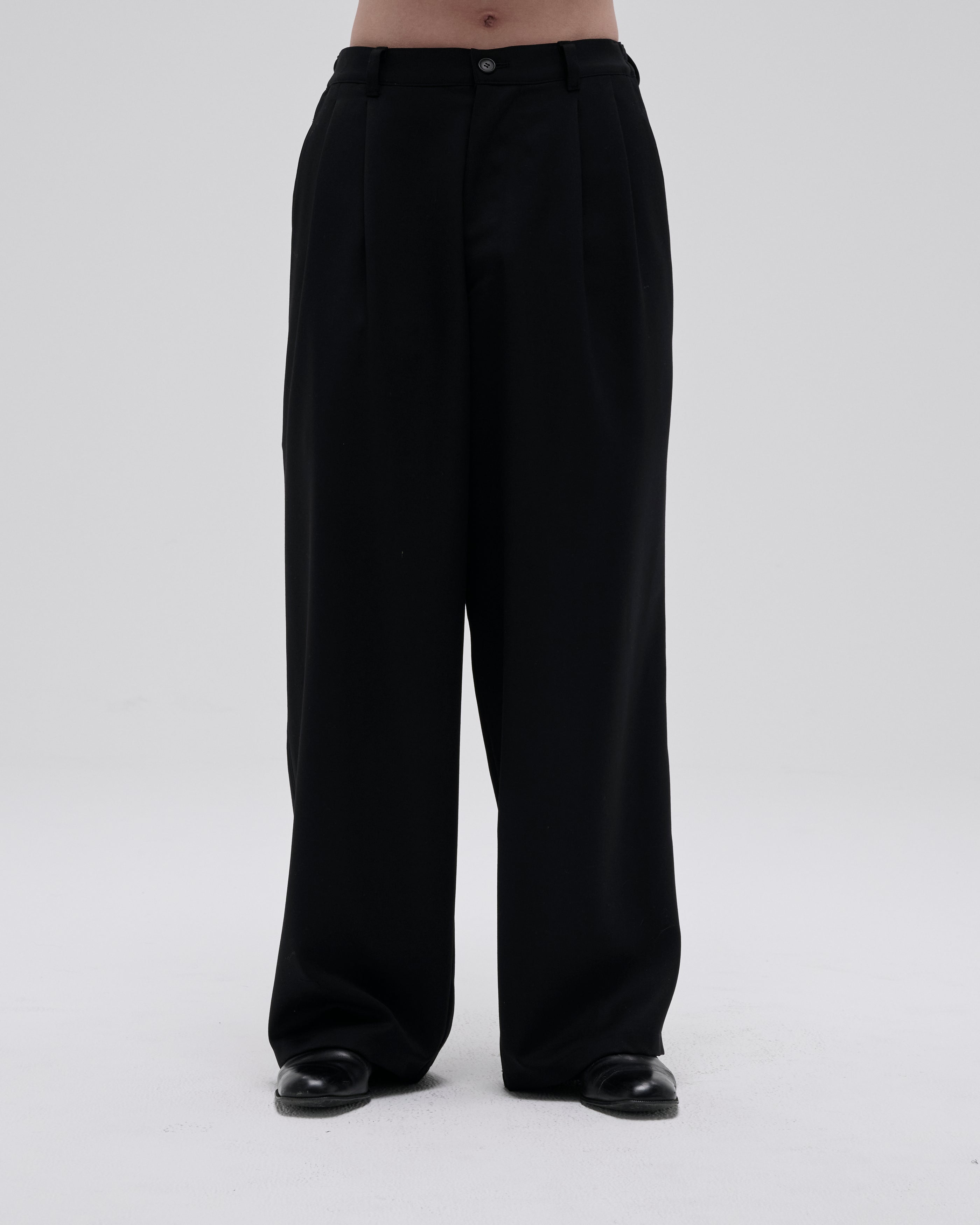 WOOL GABARDINE WIDE EASY TROUSERS