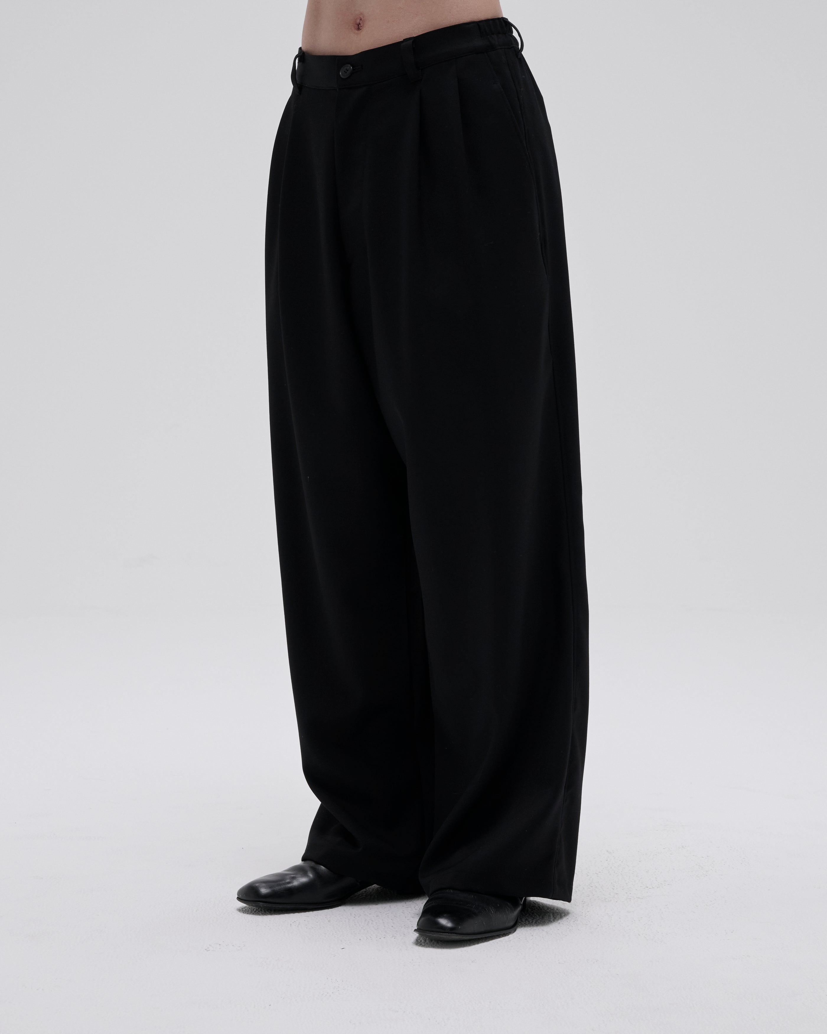 WOOL GABARDINE WIDE EASY TROUSERS