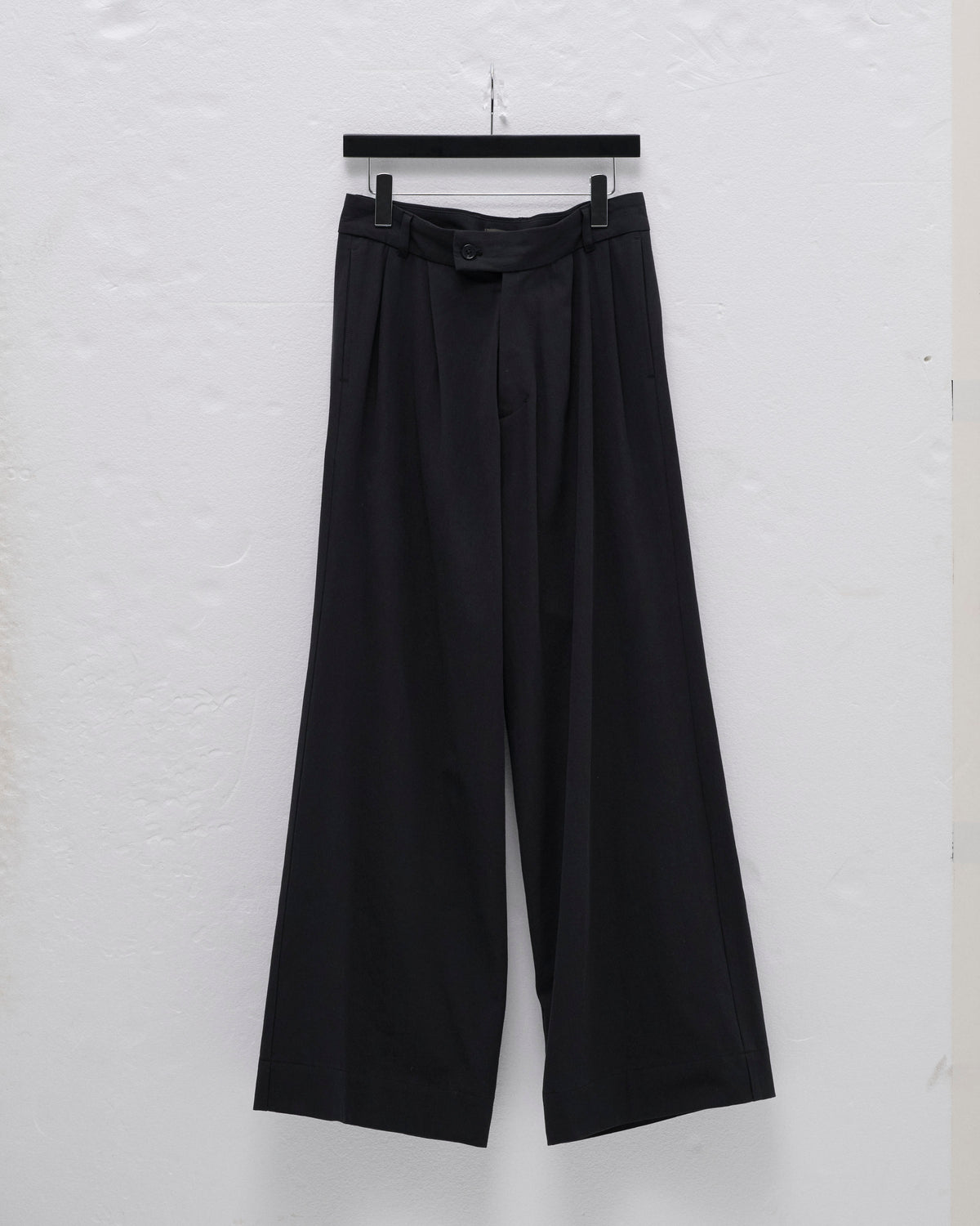 COTTON GABARDINE WIDE PANTS-BLACK