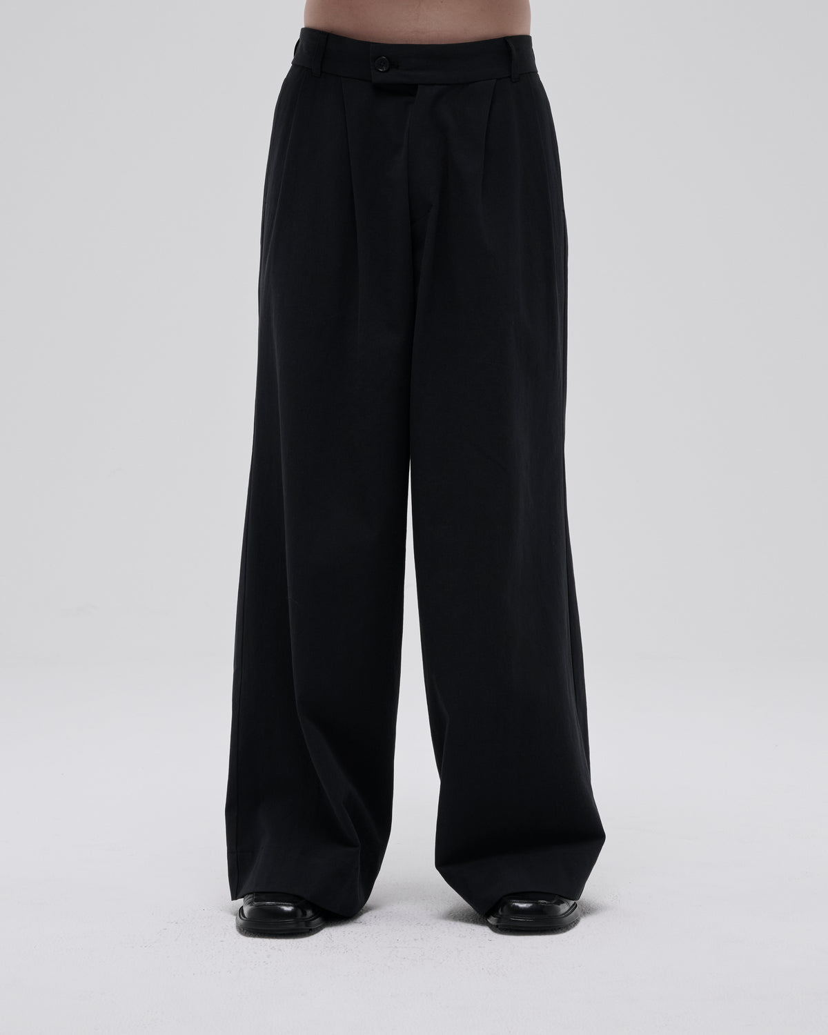 COTTON GABARDINE WIDE PANTS-BLACK