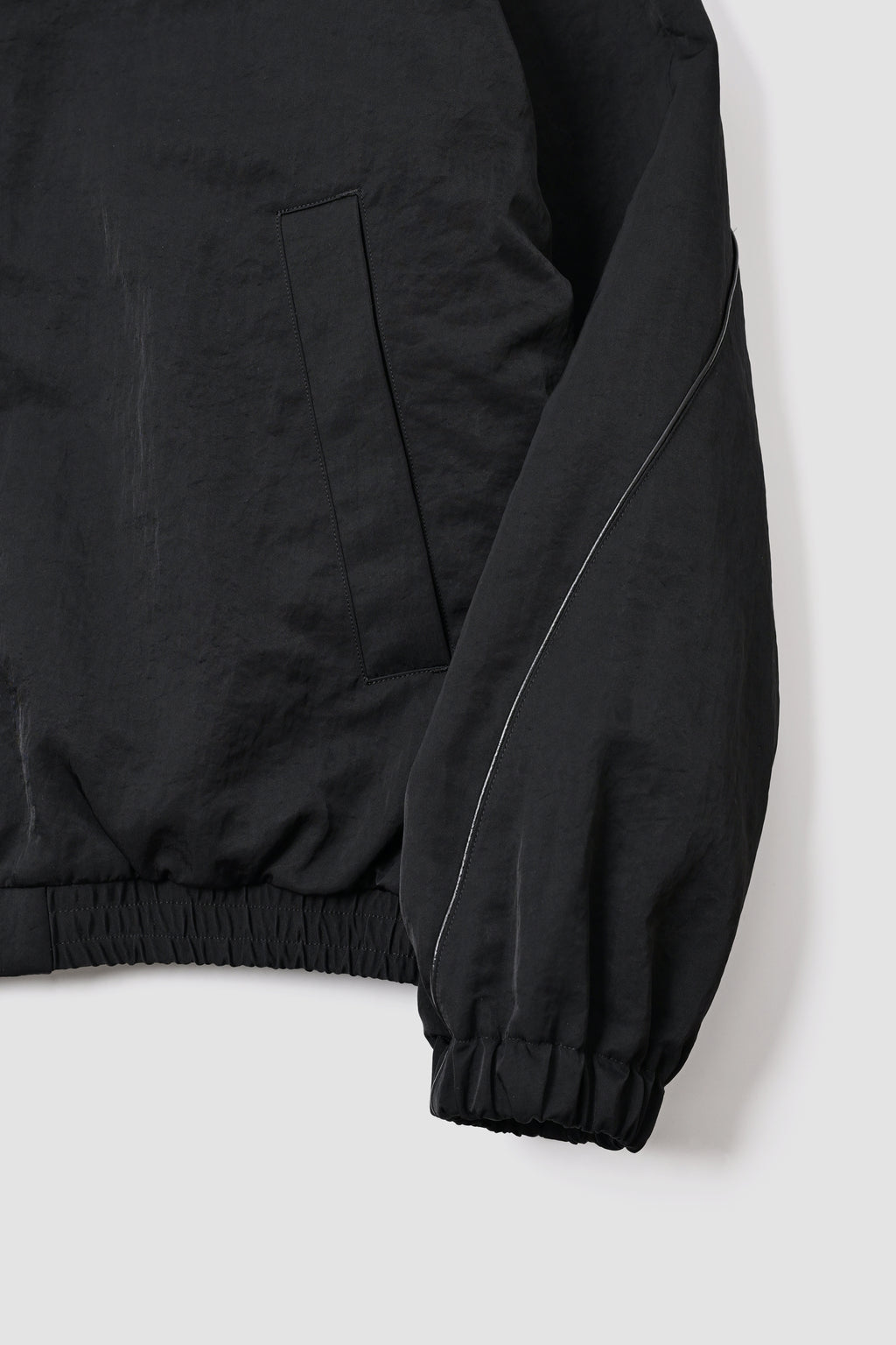 LEATHER PIPED BOMBER JACKET - BLACK