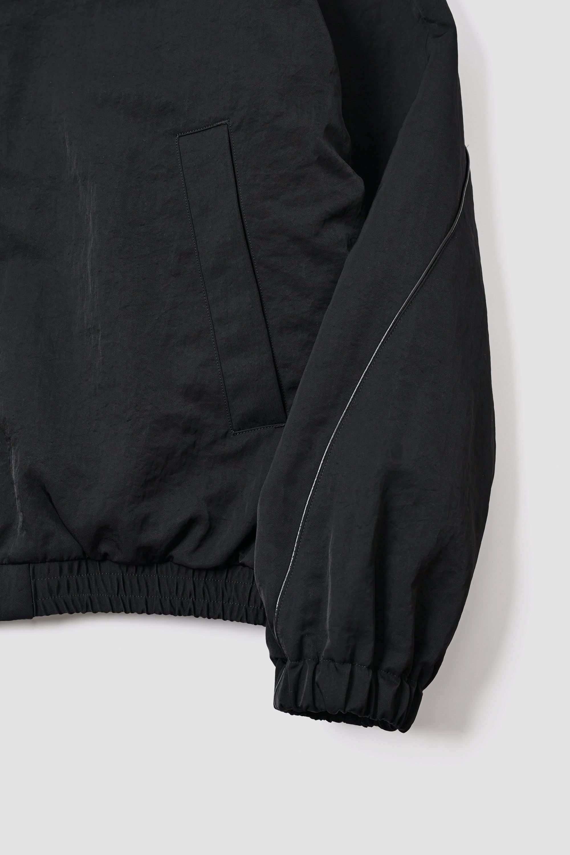LEATHER PIPED BOMBER JACKET - BLACK
