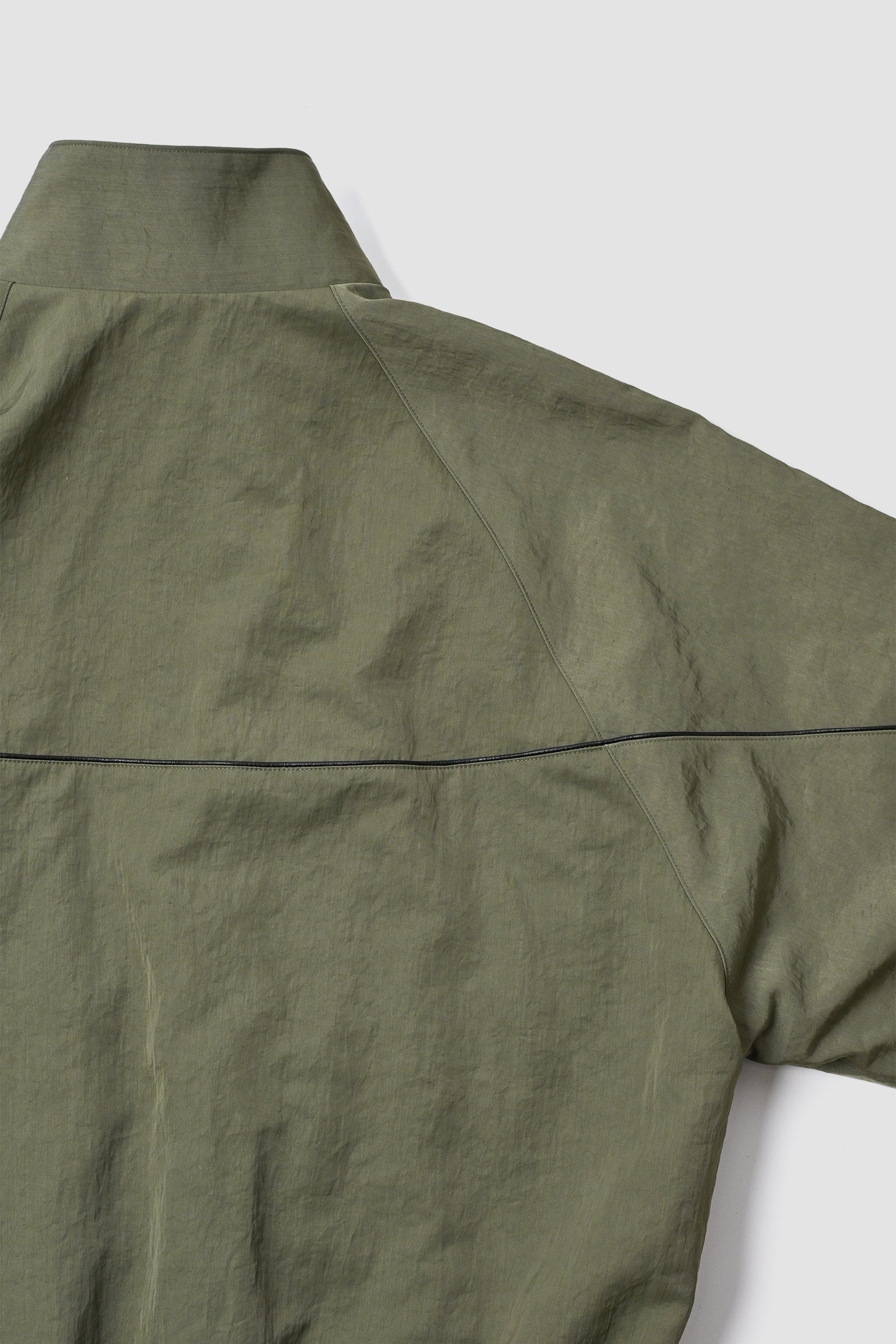 LEATHER PIPED BOMBER JACKET - GREEN