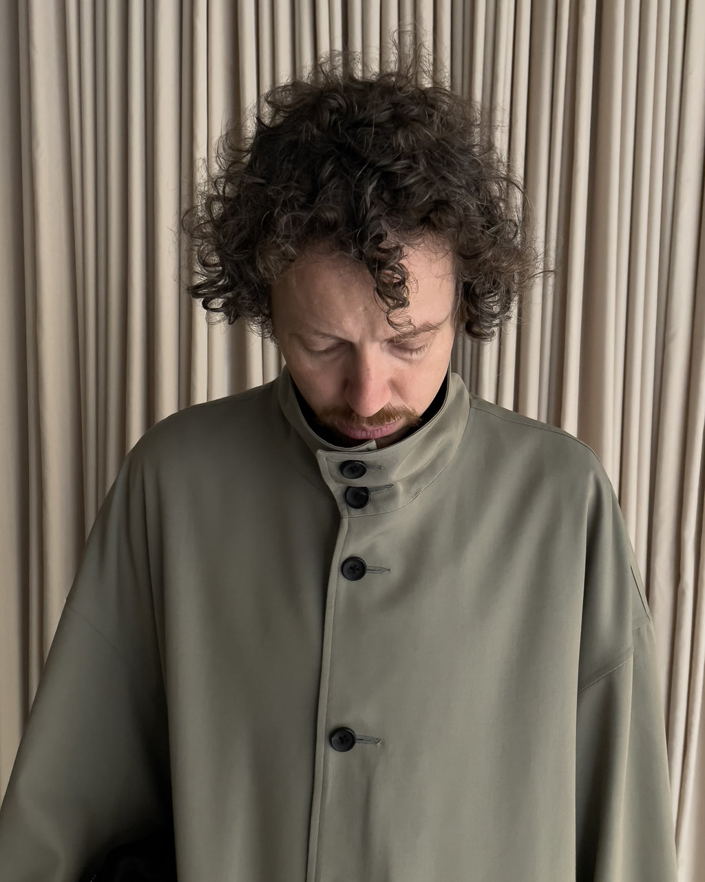 WOOL CHAMBRAY OVERCOAT - OLIVE