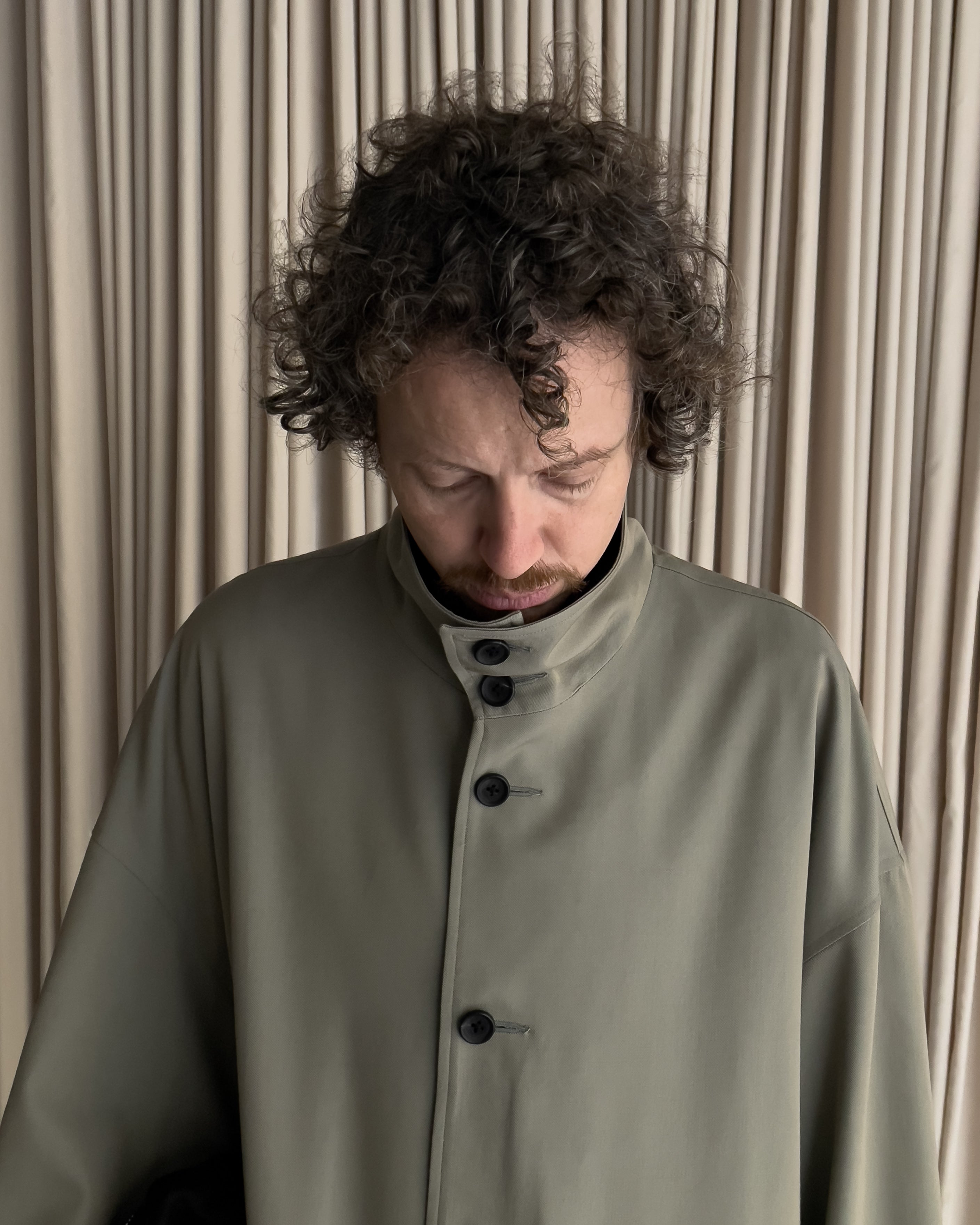 WOOL CHAMBRAY OVERCOAT - OLIVE