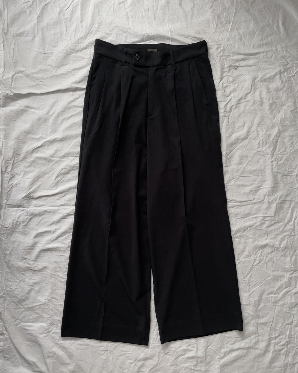 COTTON GABARDINE WIDE PANTS-BLACK