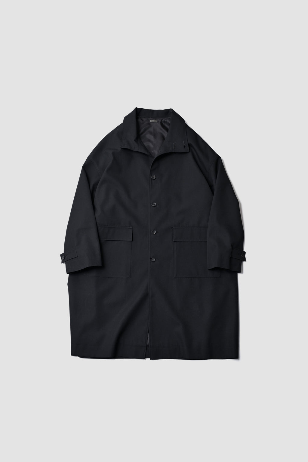 WOOL CHAMBRAY OVERCOAT - BLACK